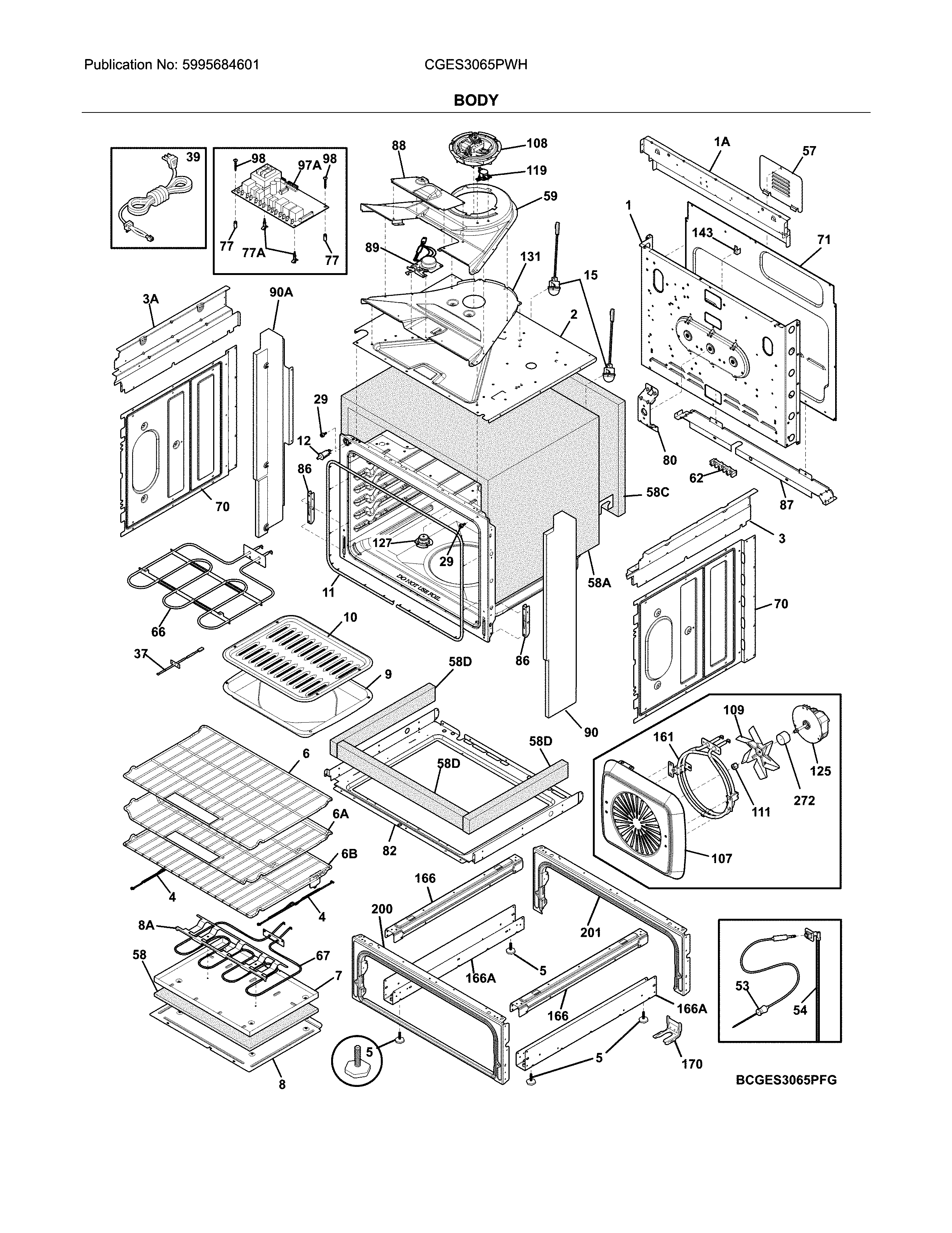 Frigidaire CGES3065PWH body diagram