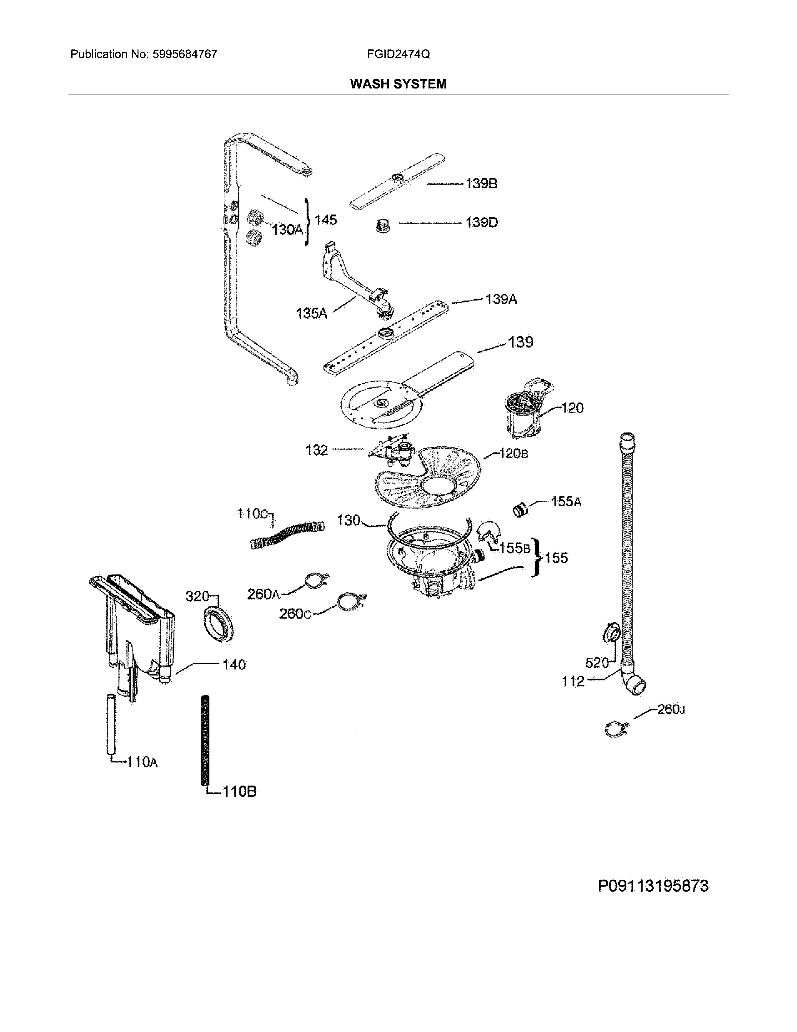 Frigidaire FGID2474QW5B wash system diagram