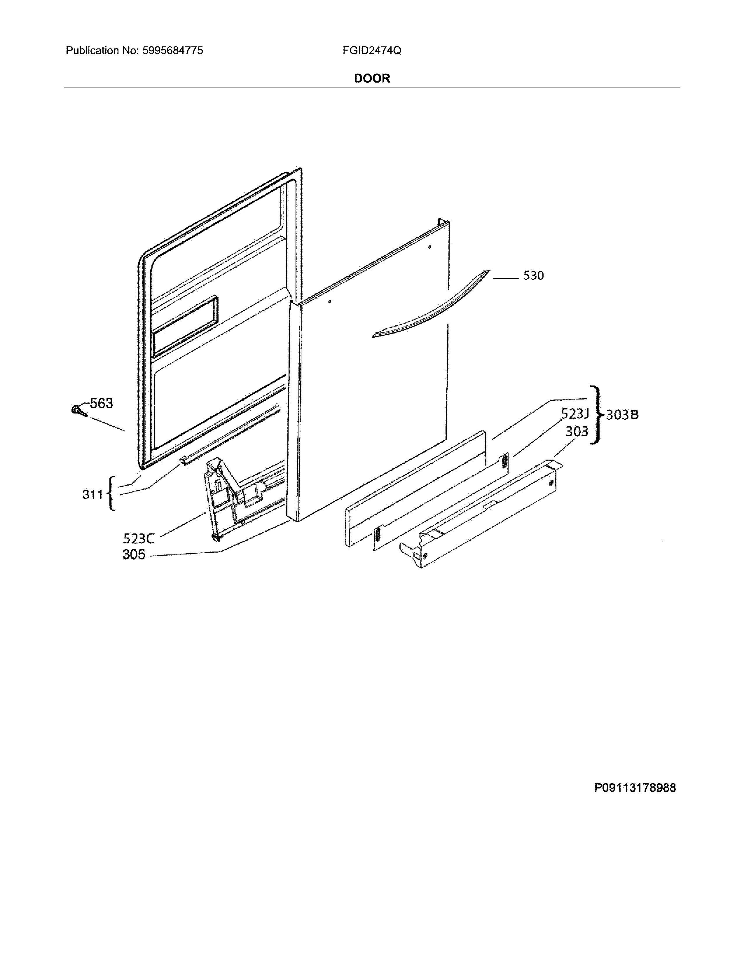 Frigidaire FGID2474QW6B door diagram