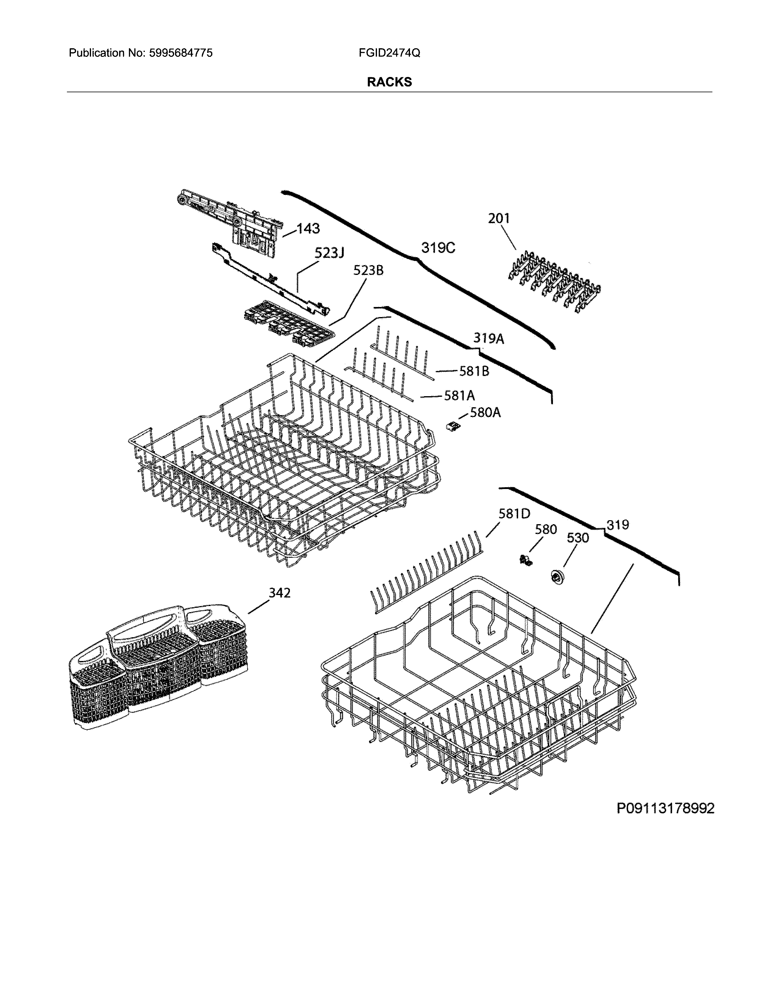 Frigidaire FGID2474QW6B racks diagram