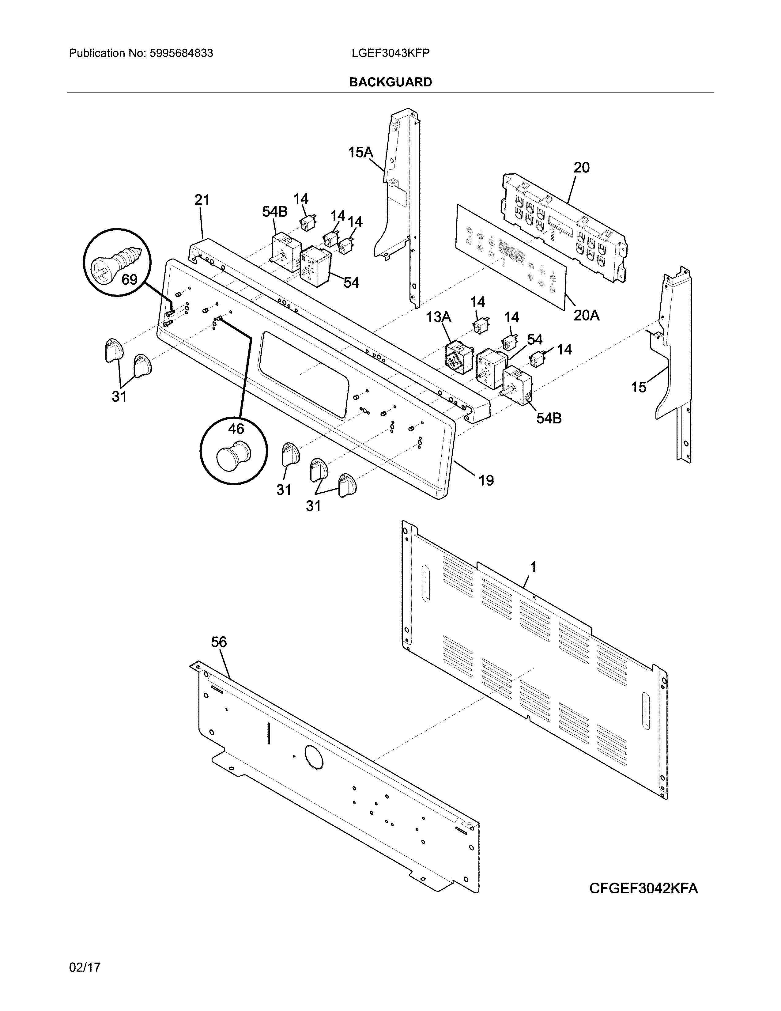 Frigidaire LGEF3043KFP backguard diagram