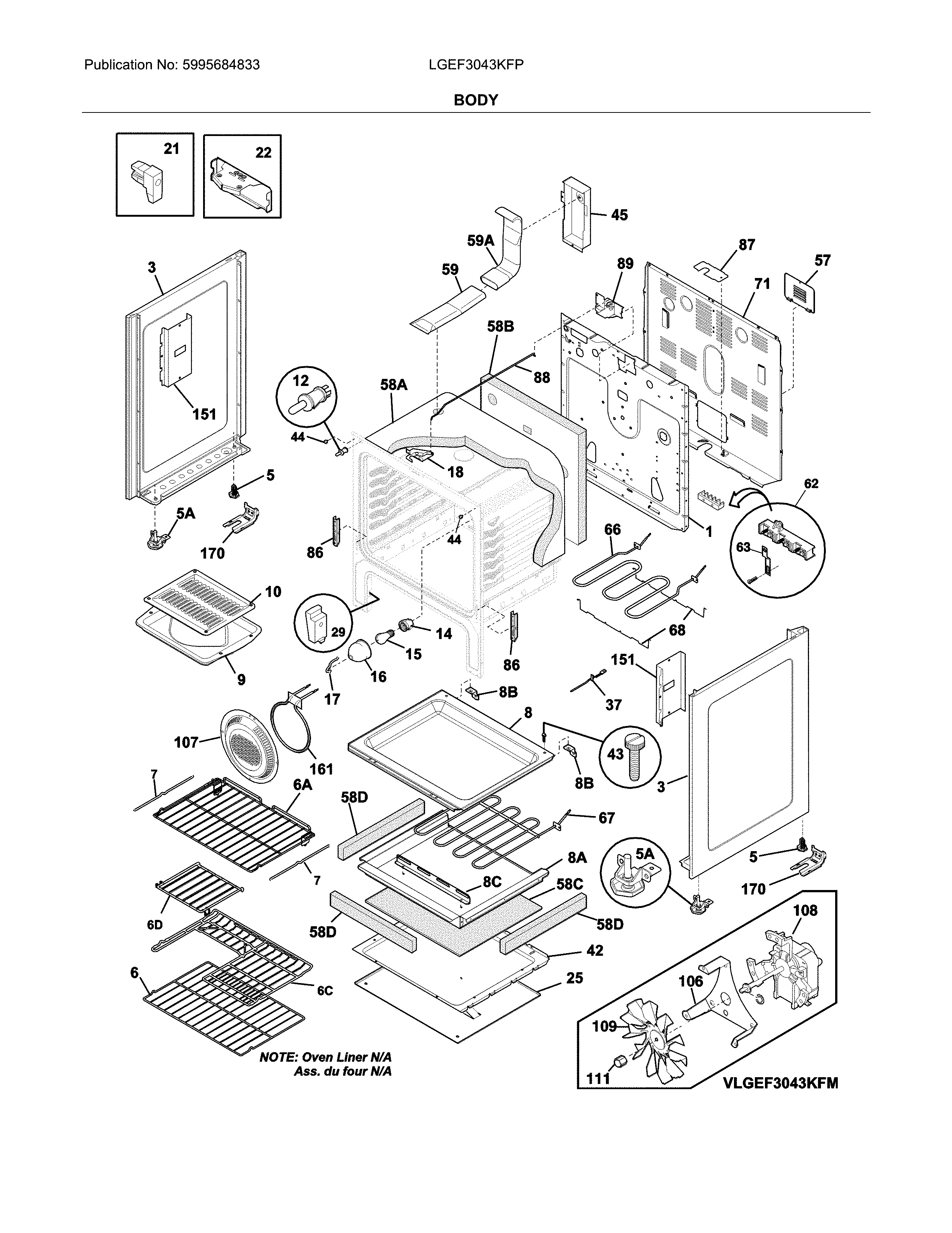 Frigidaire LGEF3043KFP body diagram