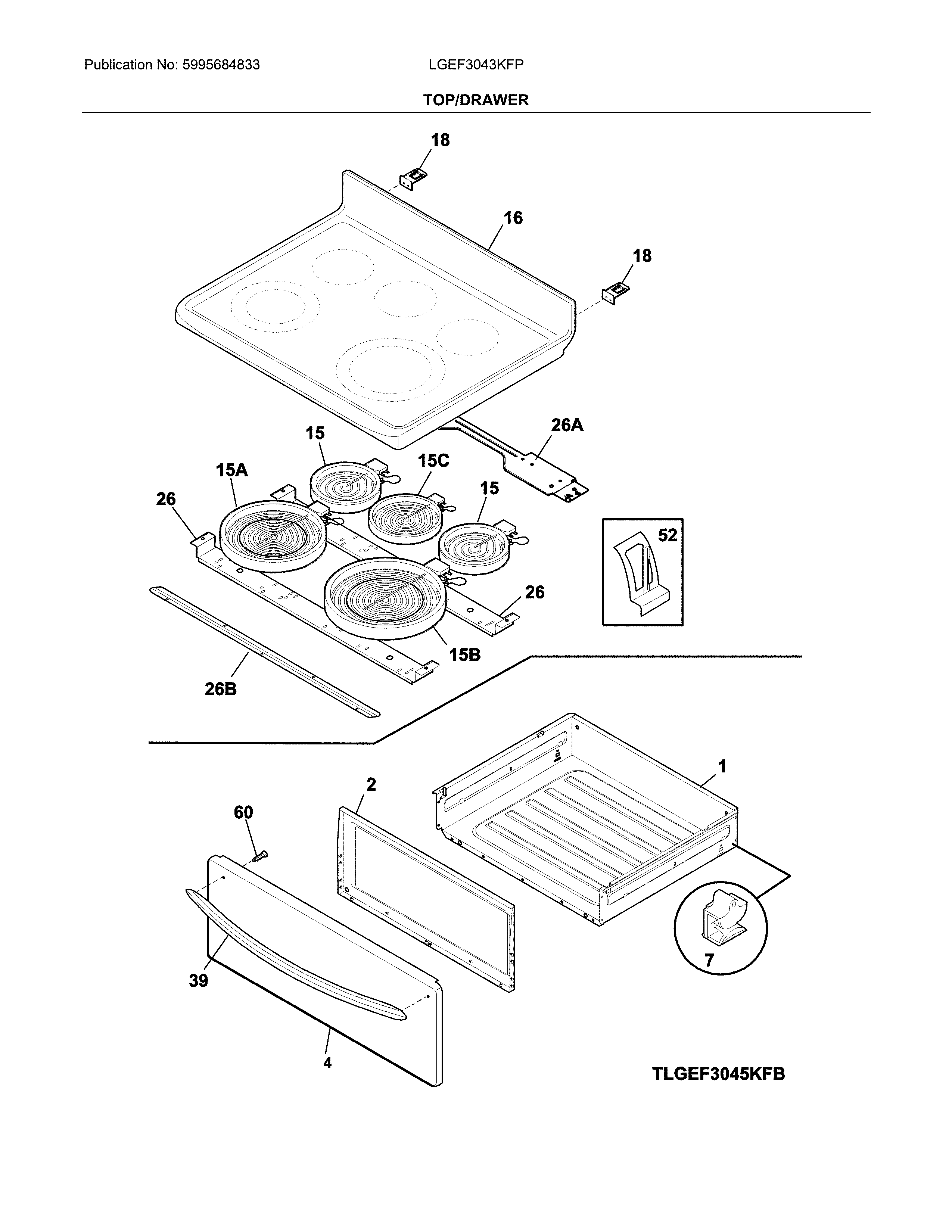 Frigidaire LGEF3043KFP top/drawer diagram
