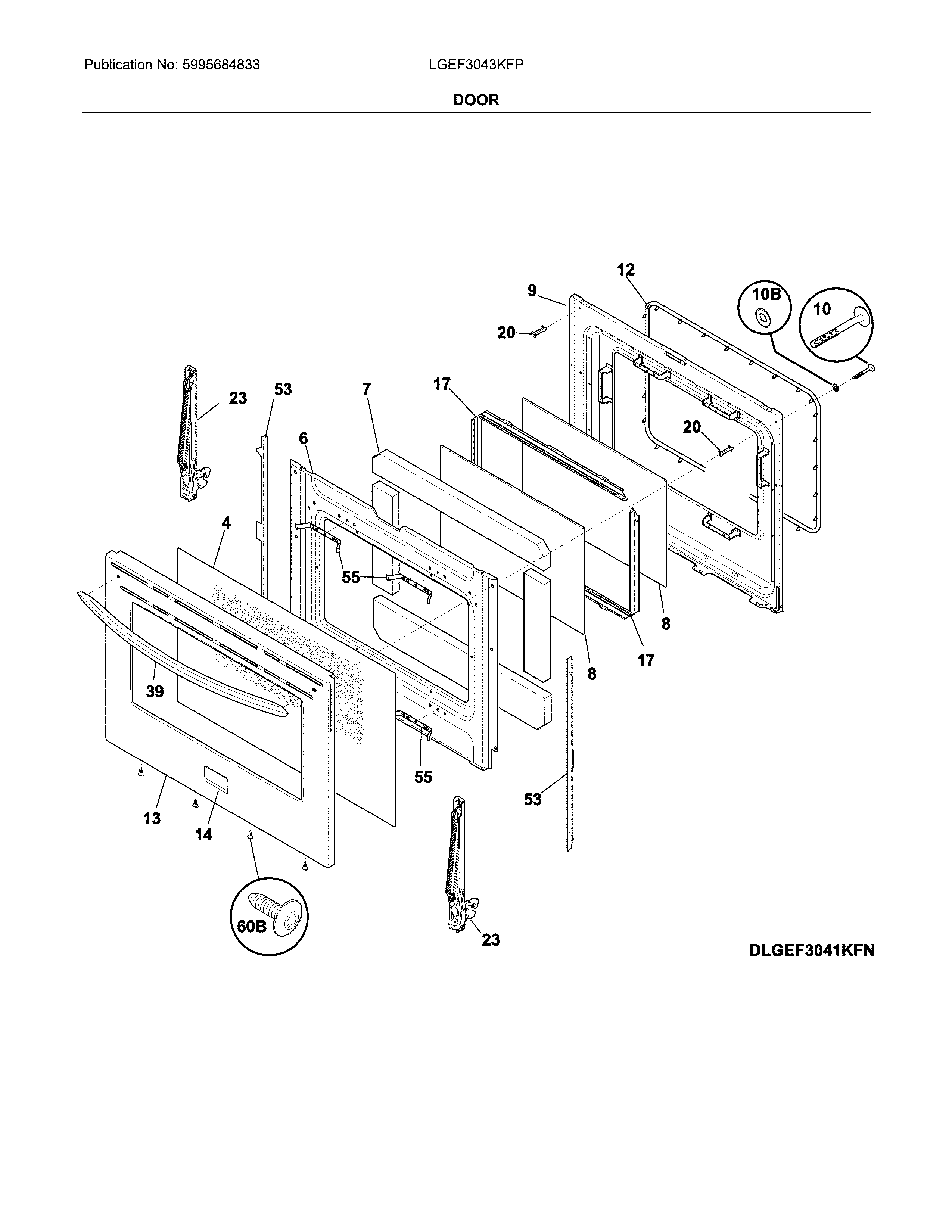 Frigidaire LGEF3043KFP door diagram