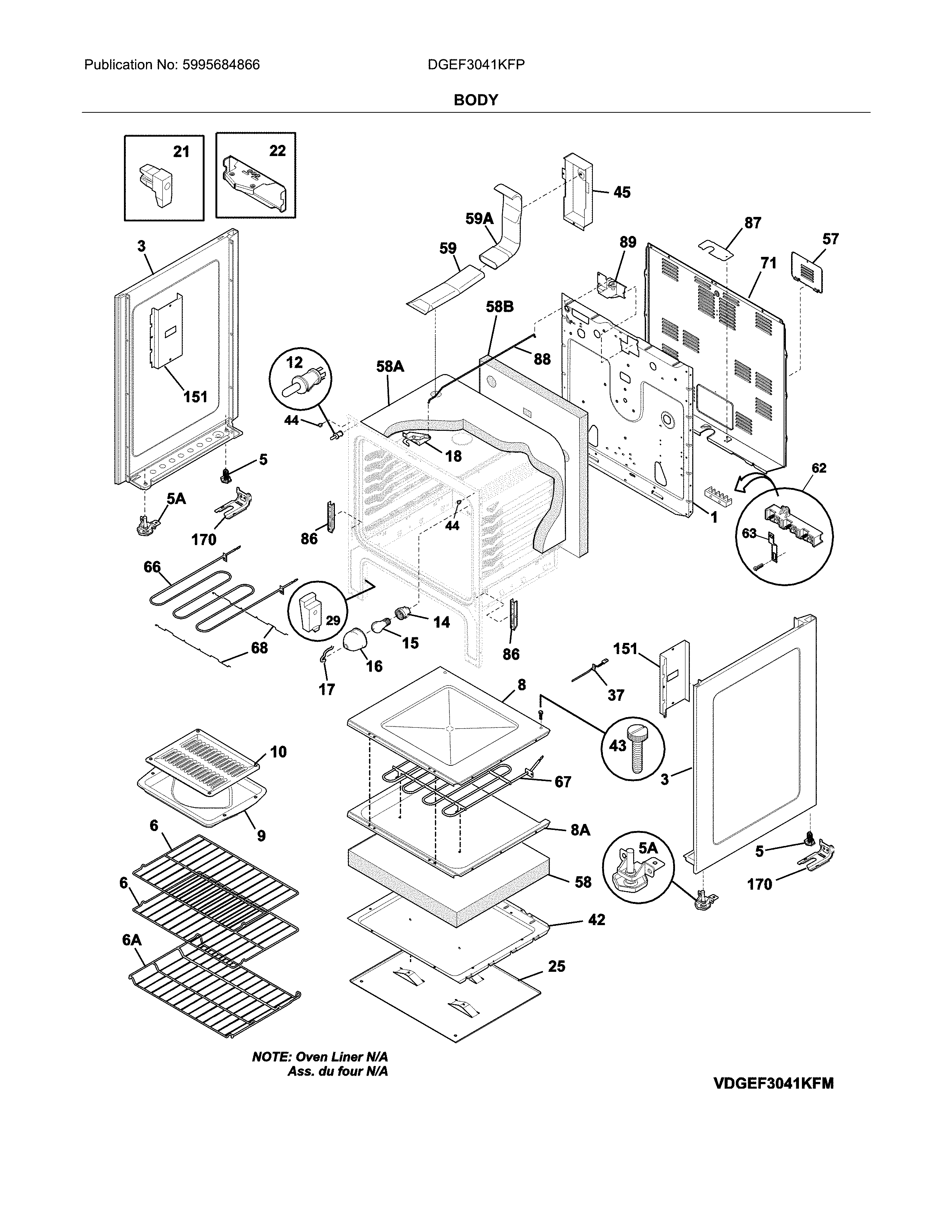 Frigidaire DGEF3041KFP body diagram