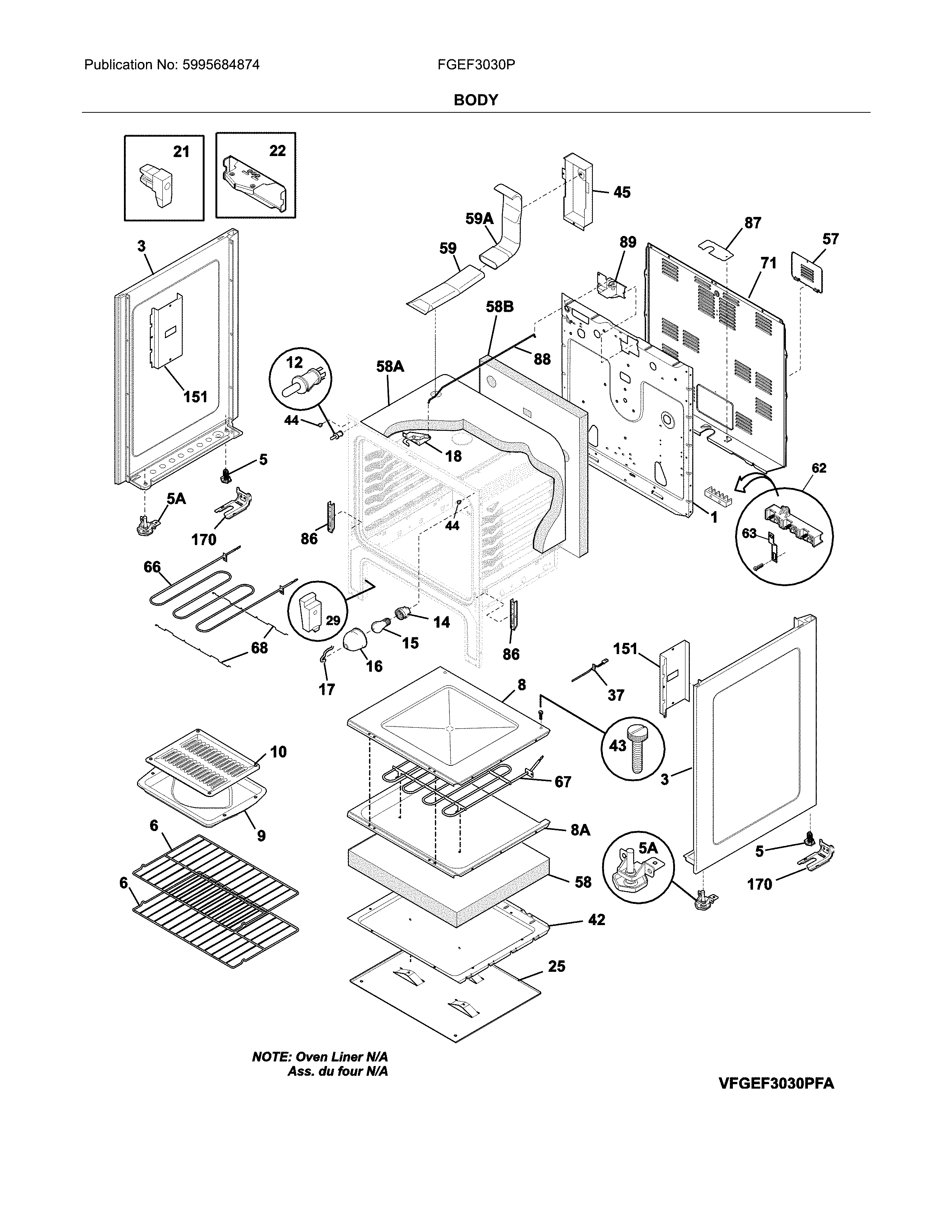 Frigidaire FGEF3030PWB body diagram