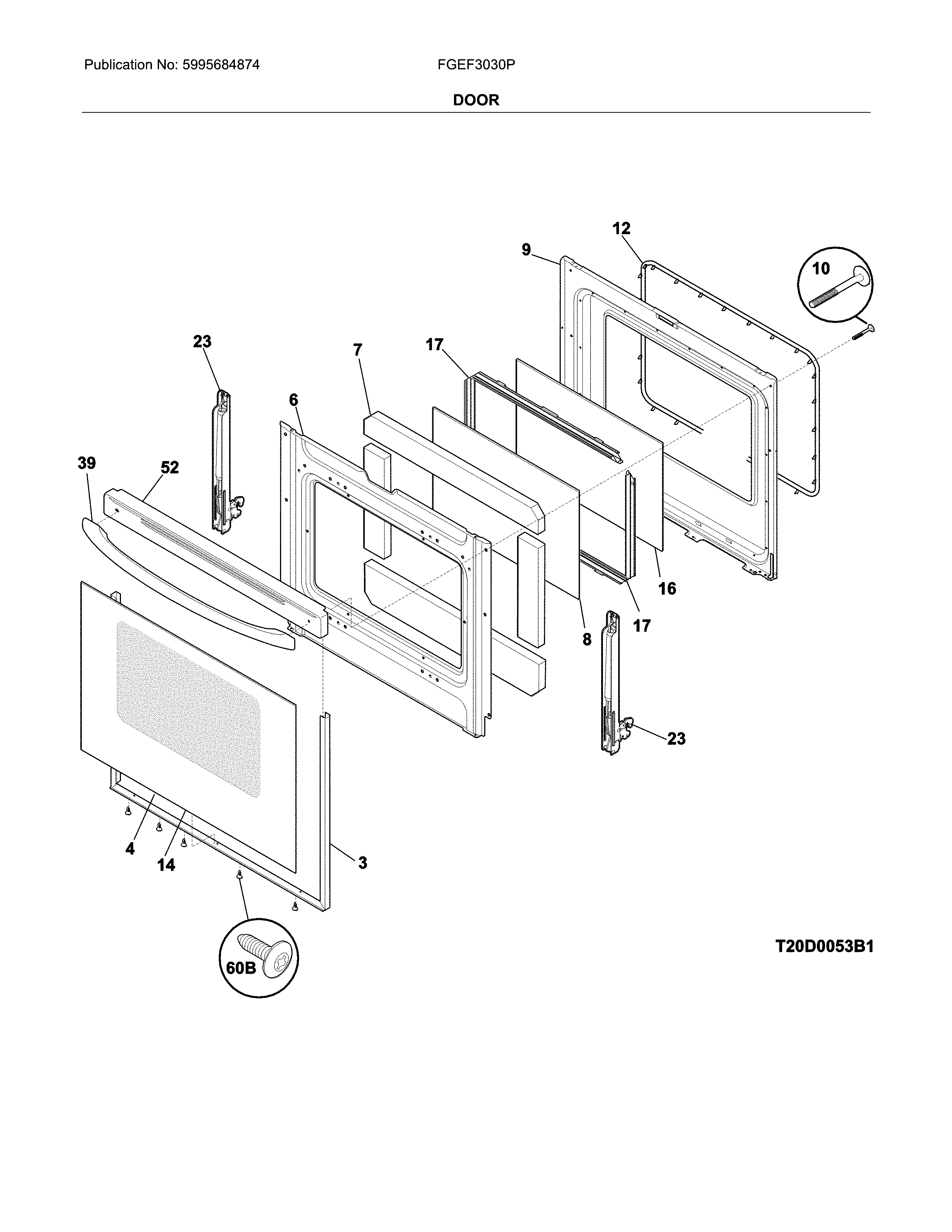 Frigidaire FGEF3030PWB door diagram