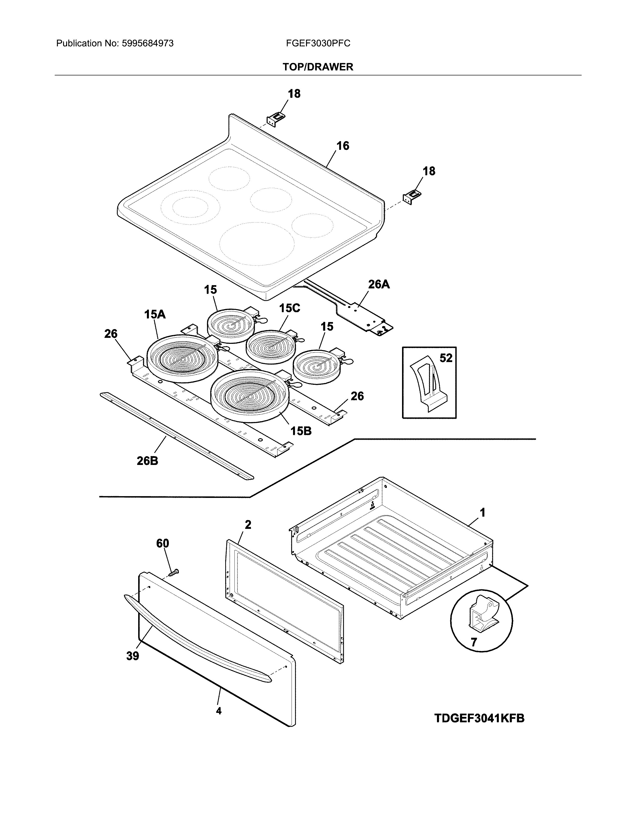 Frigidaire FGEF3030PFC top/drawer diagram
