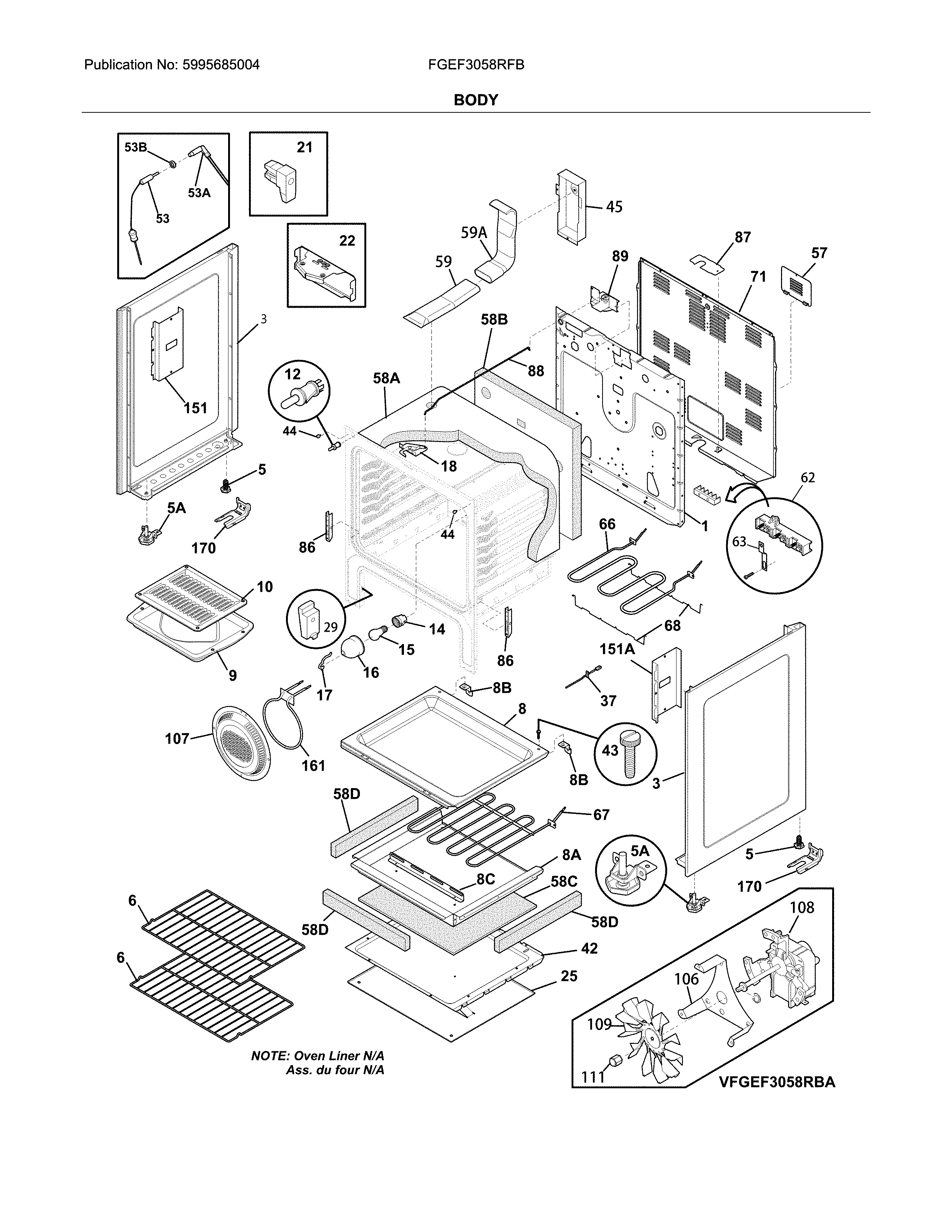 Frigidaire FGEF3058RFB body diagram