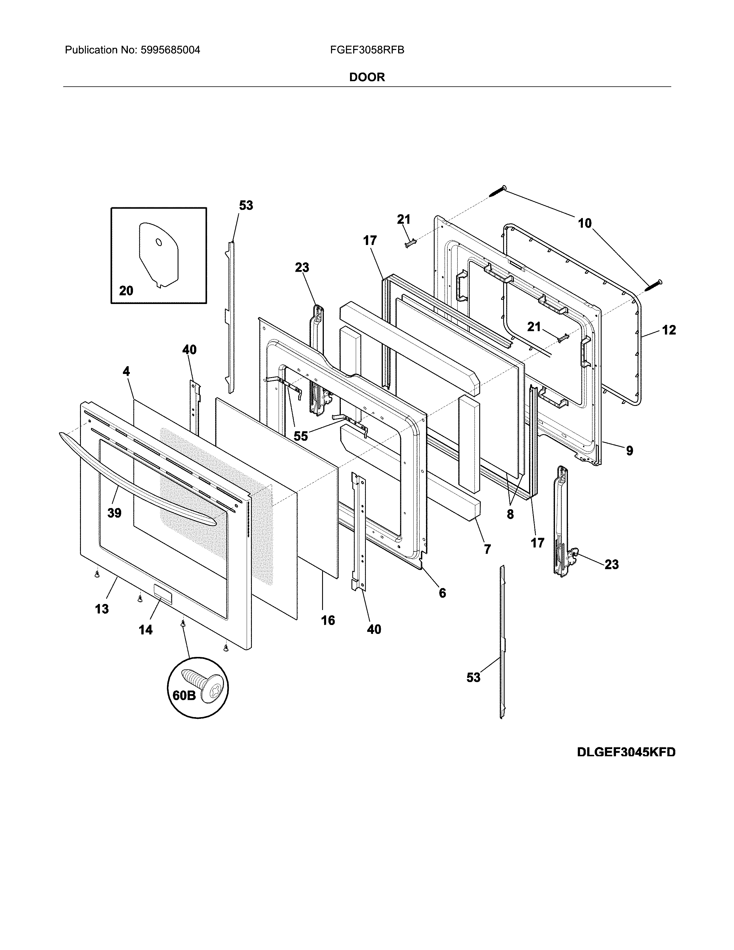 Frigidaire FGEF3058RFB door diagram