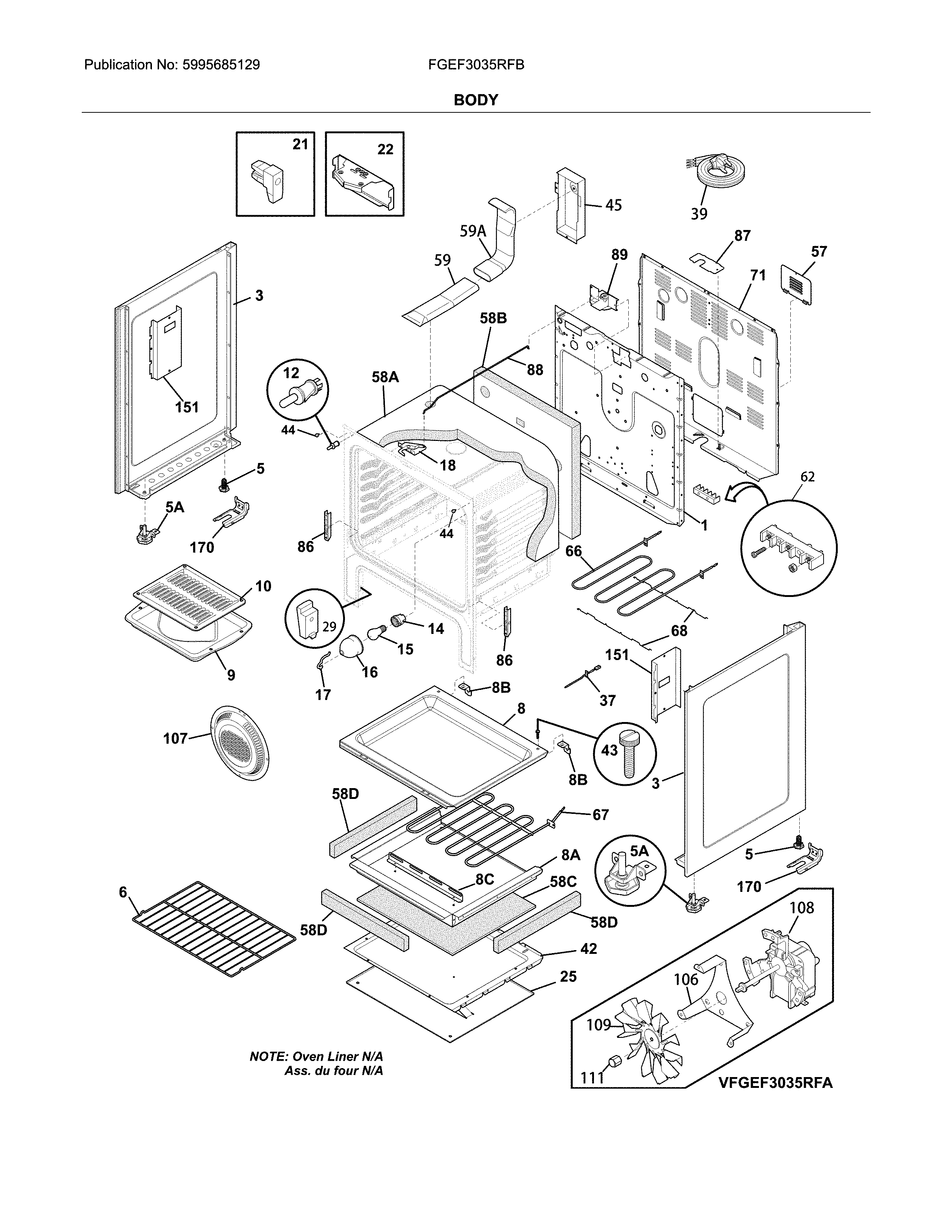 Frigidaire FGEF3035RFB body diagram