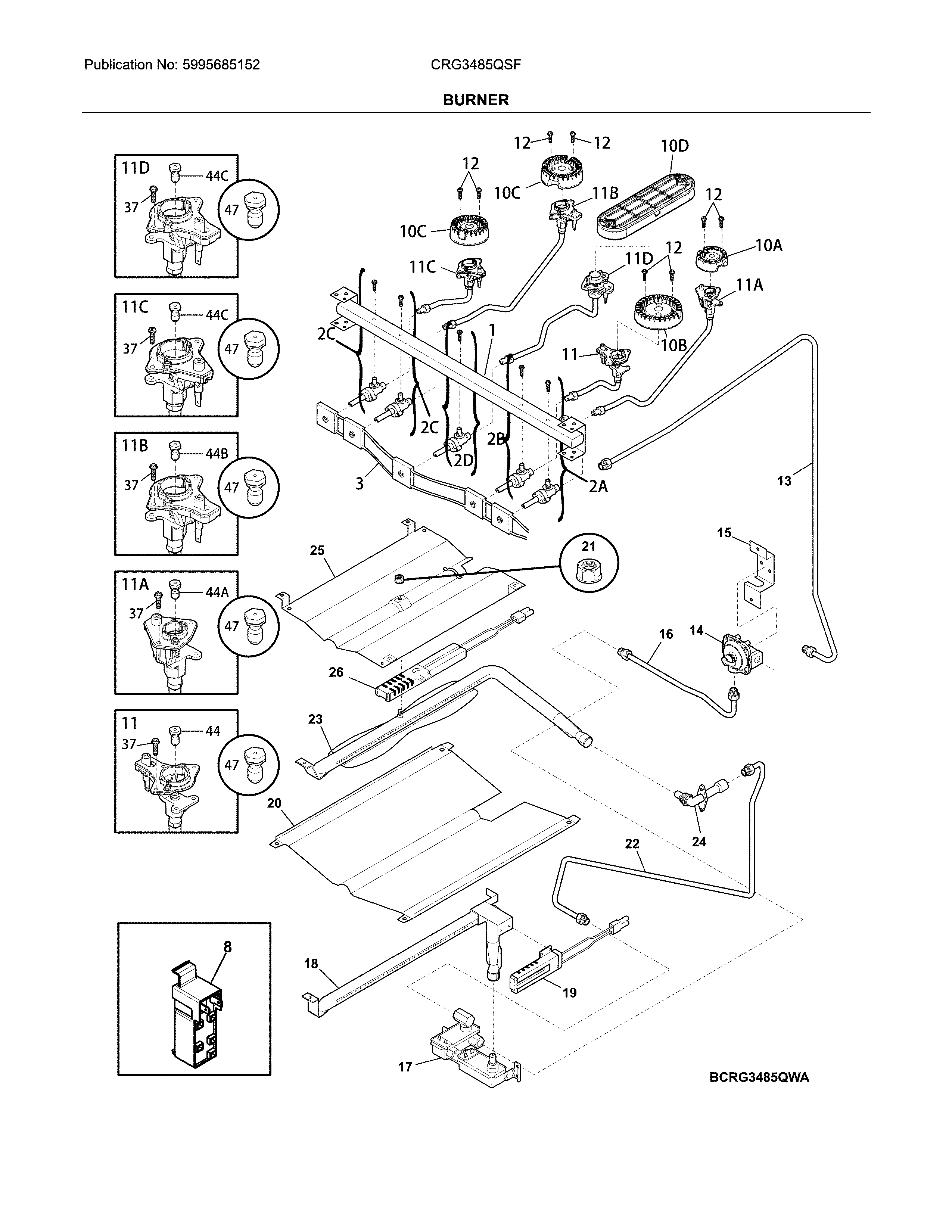 Crosley CRG3485QSF burner diagram