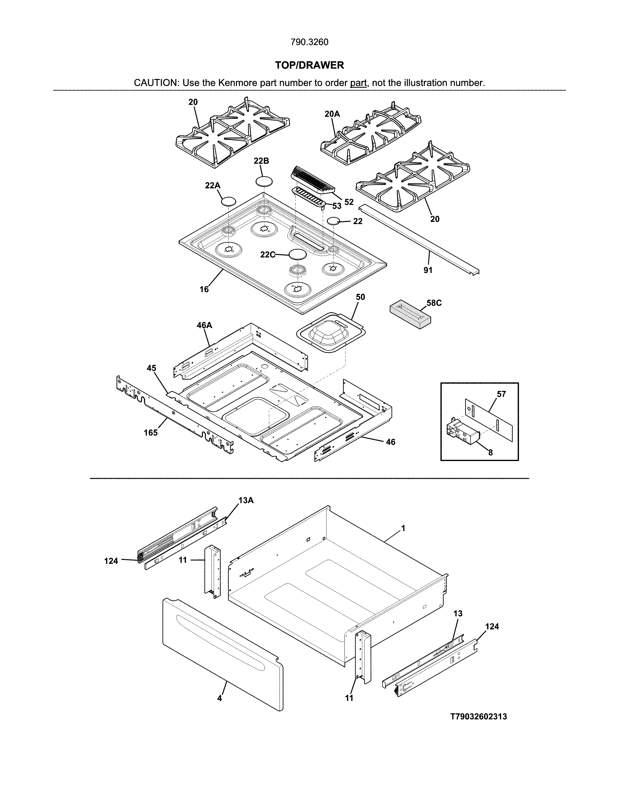 Kenmore 79032609317 top/drawer diagram