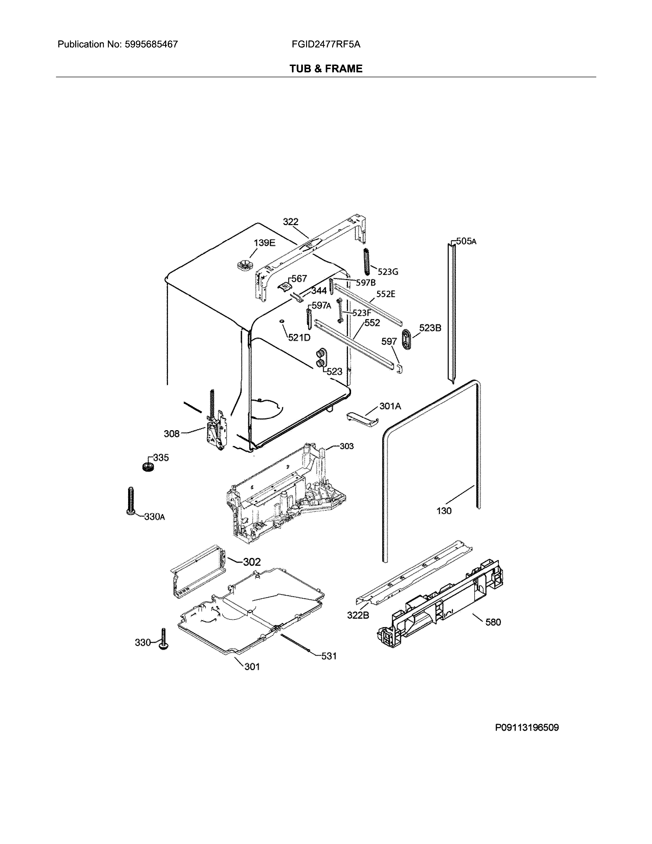 Frigidaire FGID2477RF5A tub & frame diagram