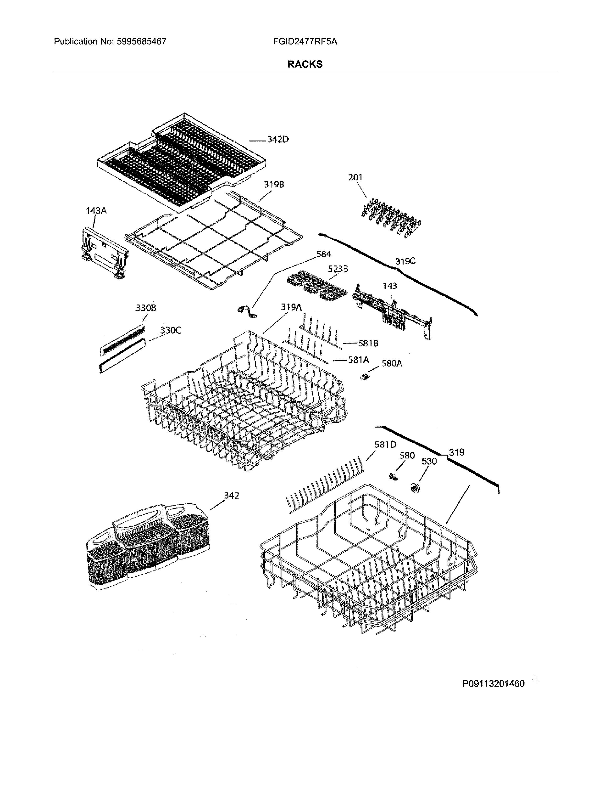 Frigidaire FGID2477RF5A racks diagram