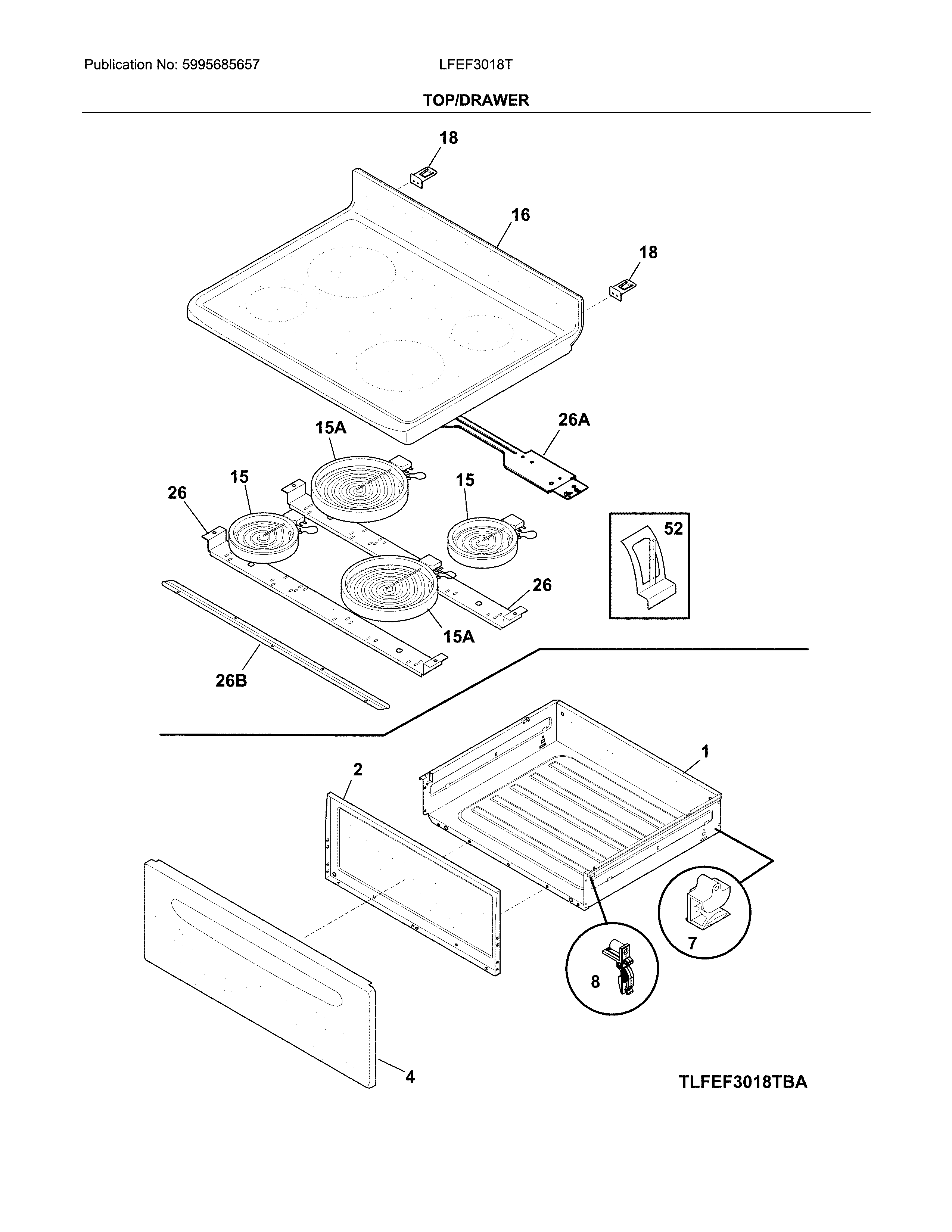 Frigidaire LFEF3018TWA top/drawer diagram