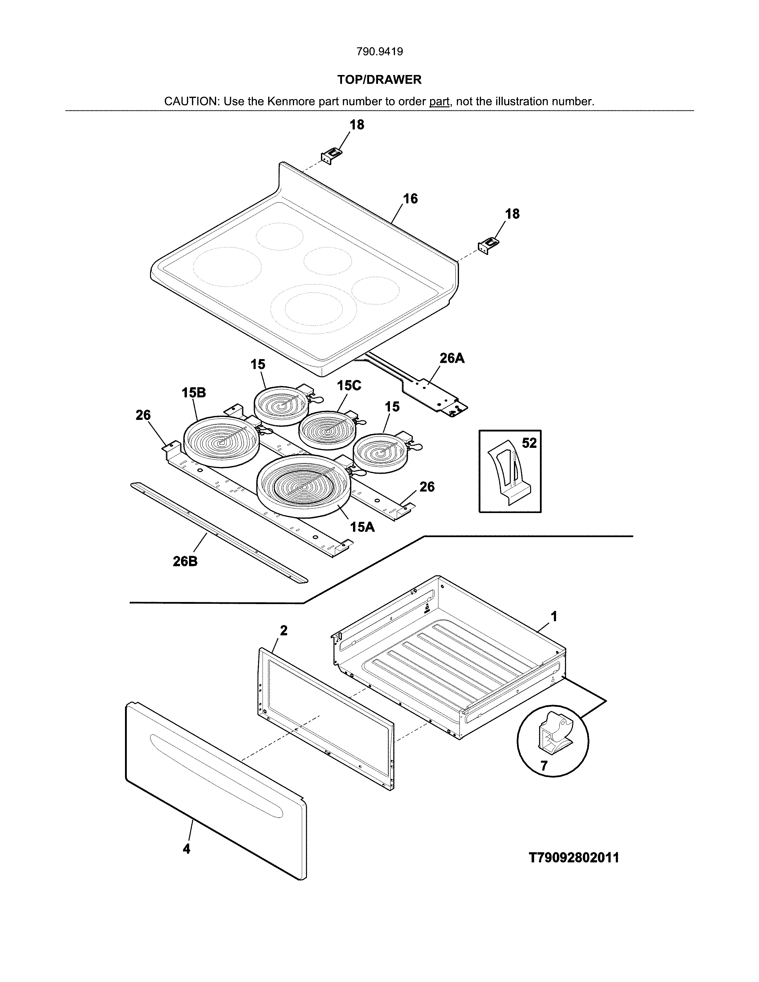Kenmore 79094199312 top/drawer diagram
