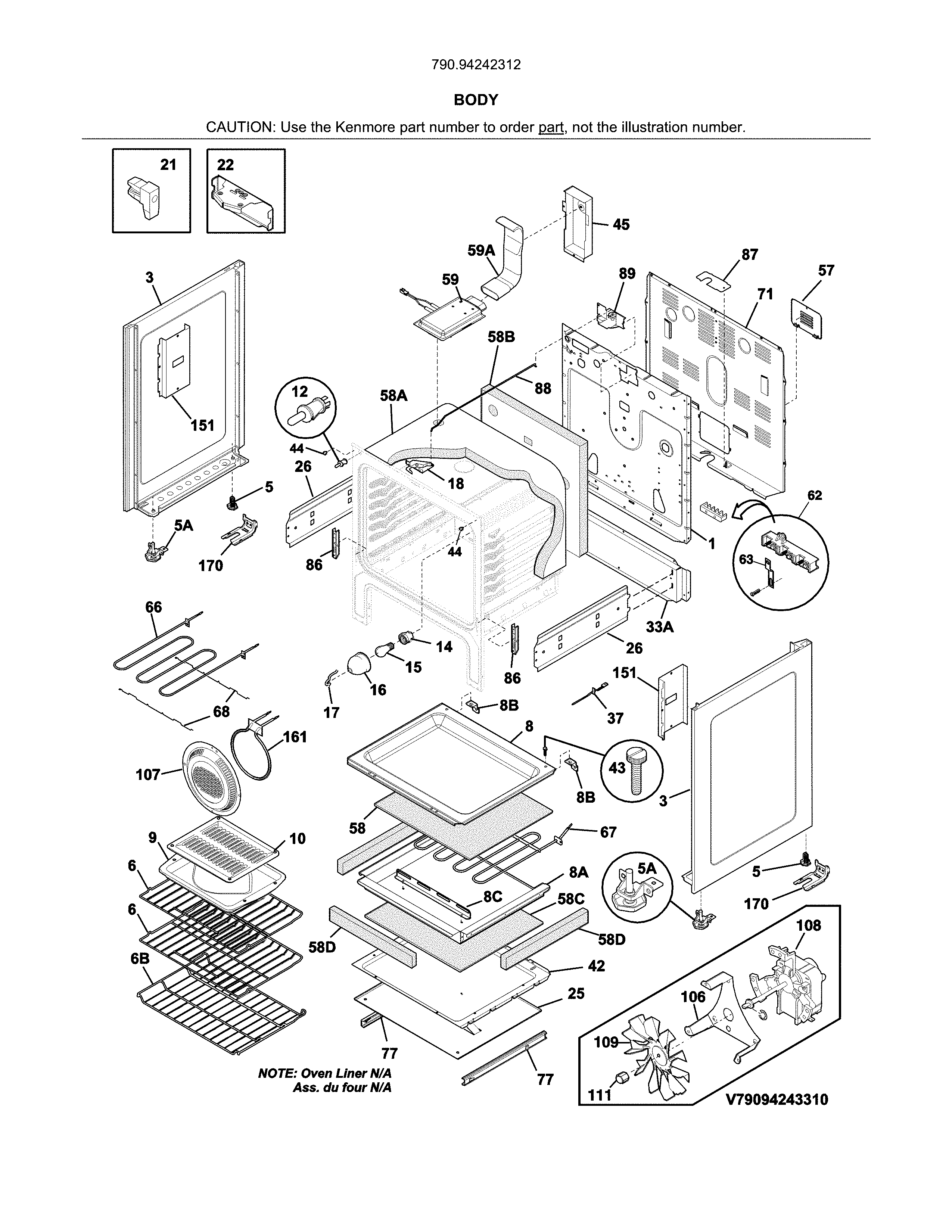 Kenmore 79094242312 body diagram