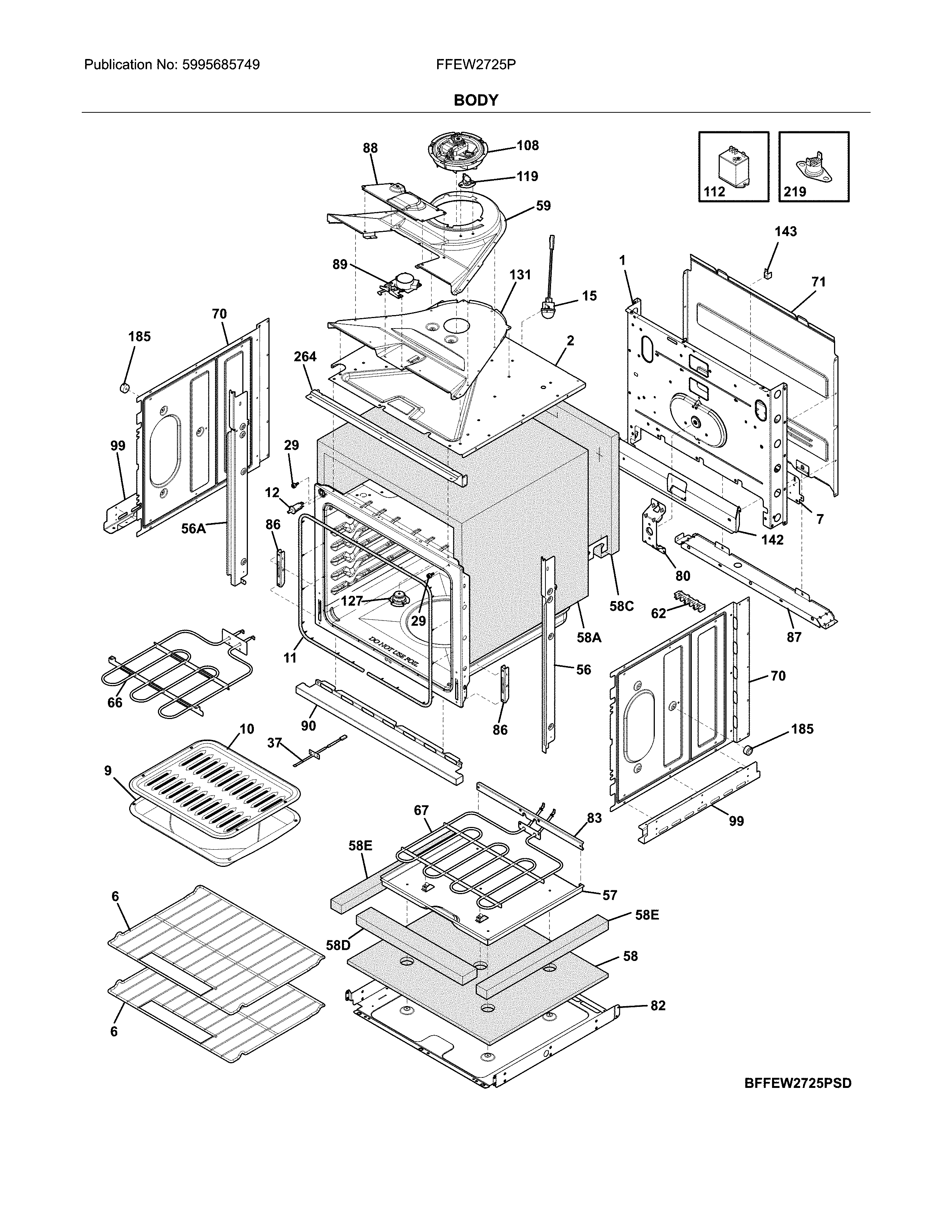 Frigidaire FFEW2725PWD body diagram