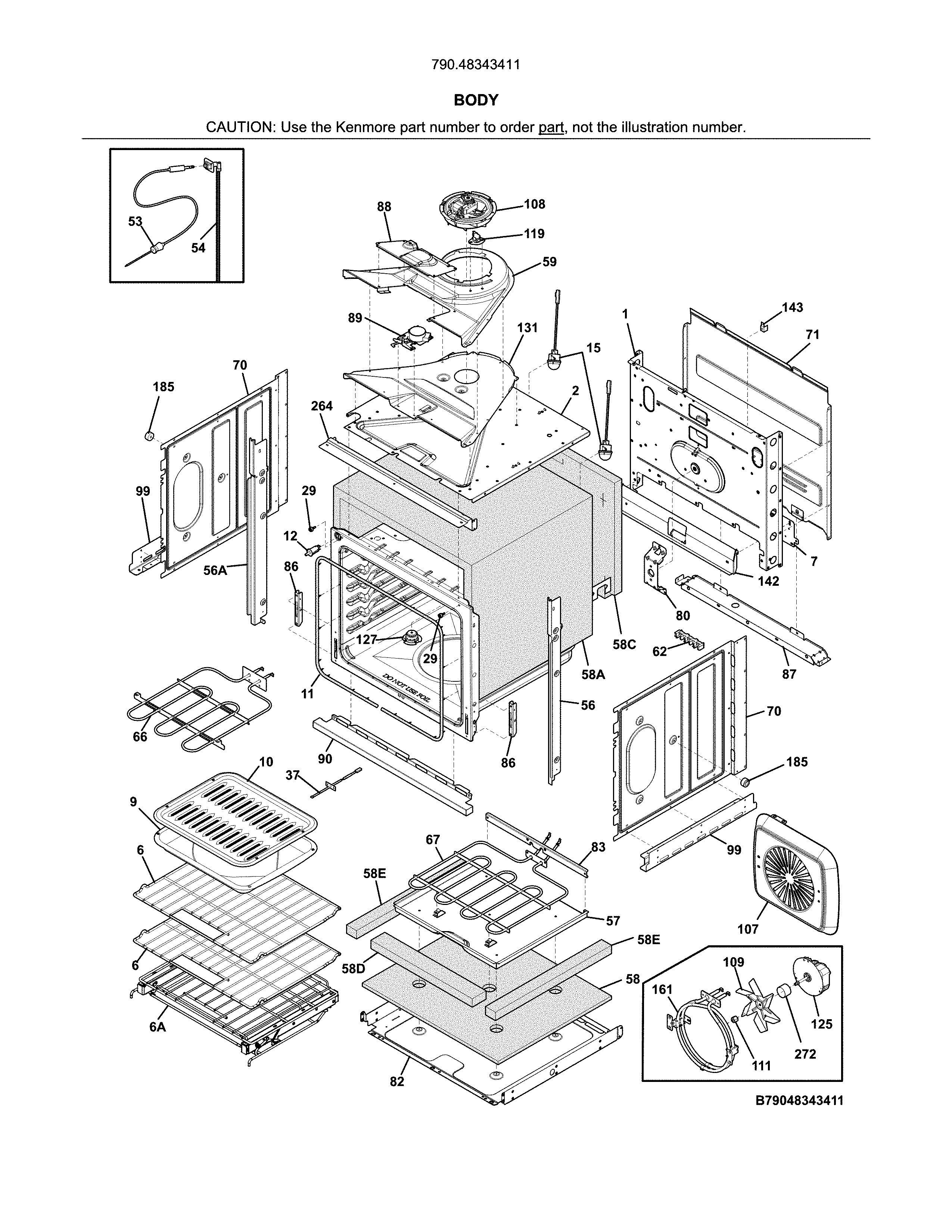 Kenmore Elite 79048343411 body diagram