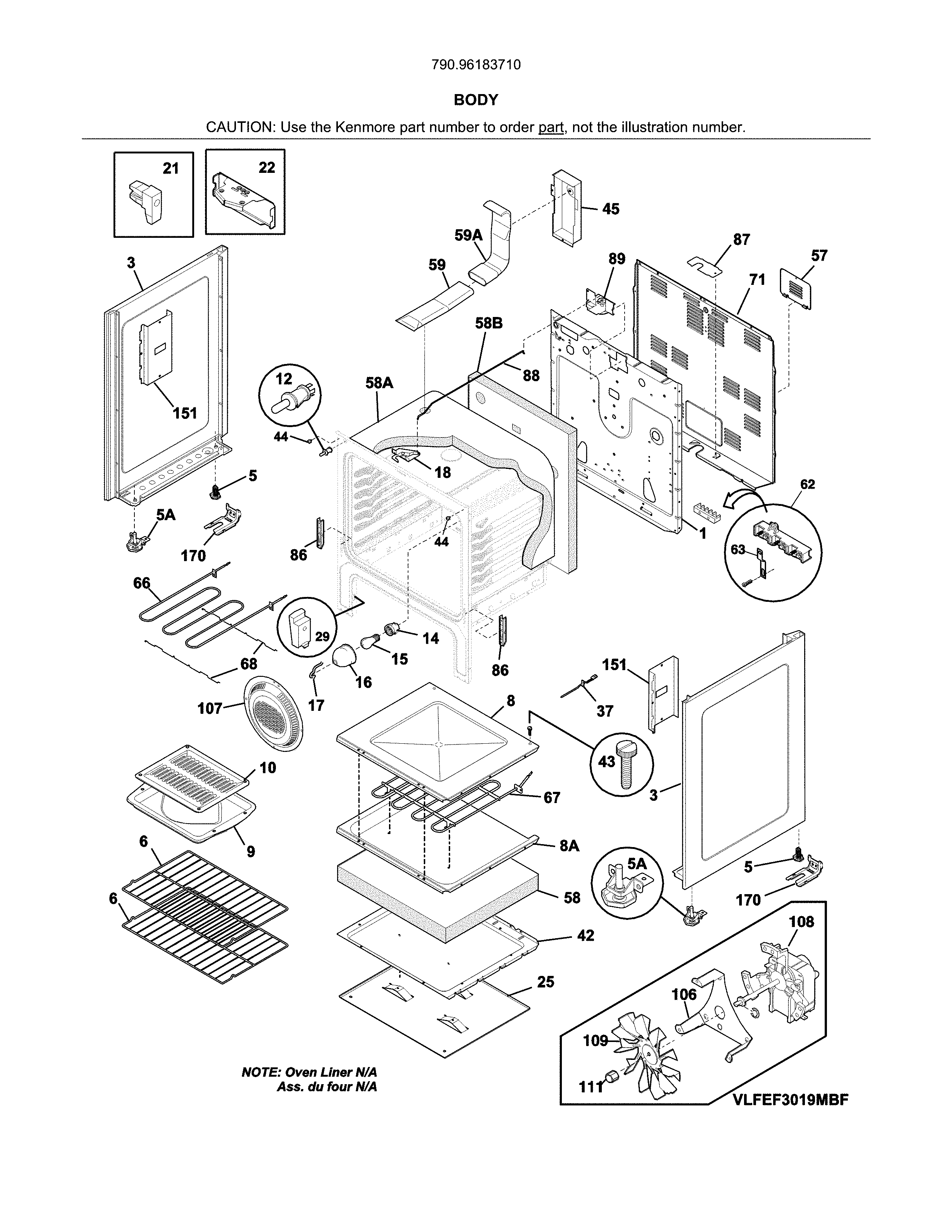 Kenmore 79096183710 body diagram