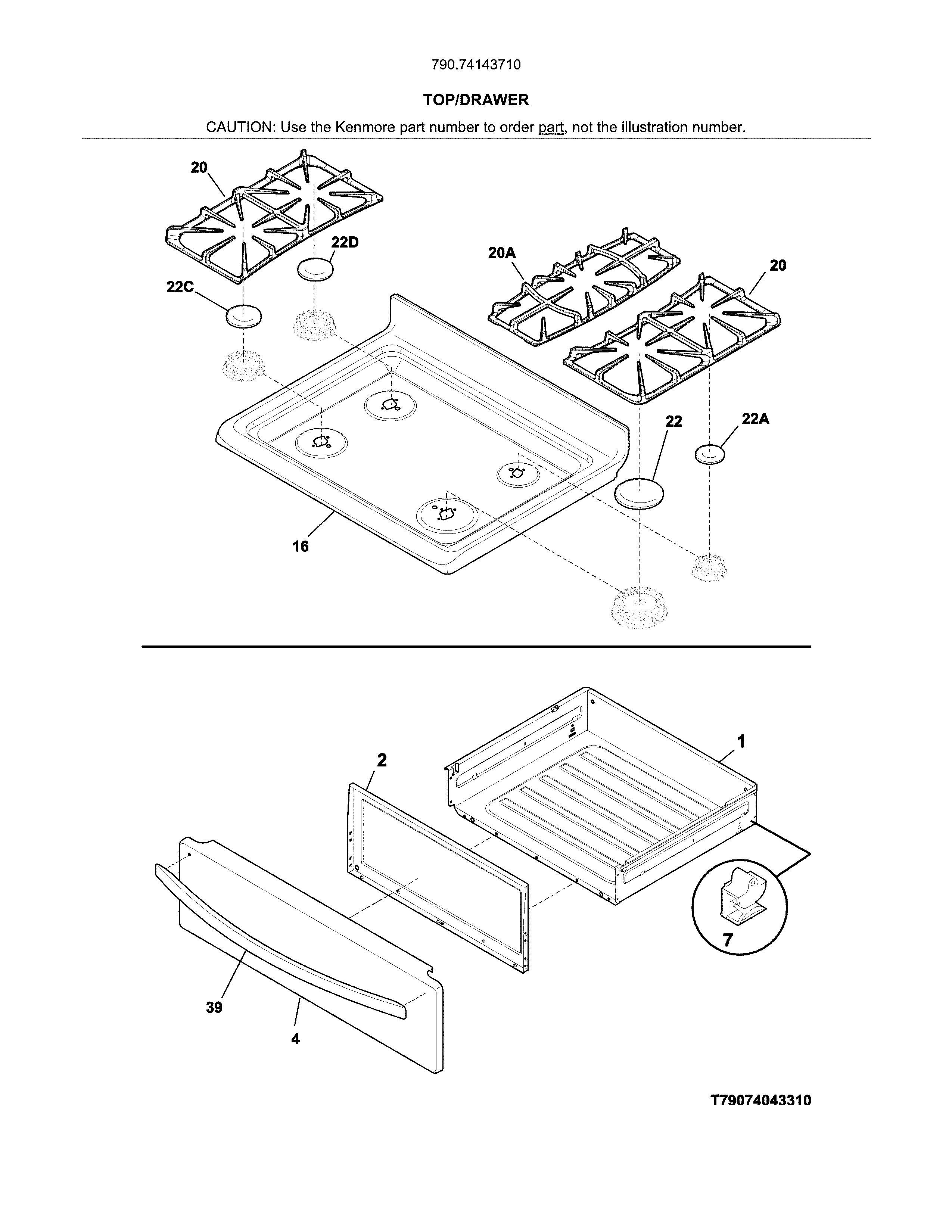 Kenmore 79074143710 top/drawer diagram