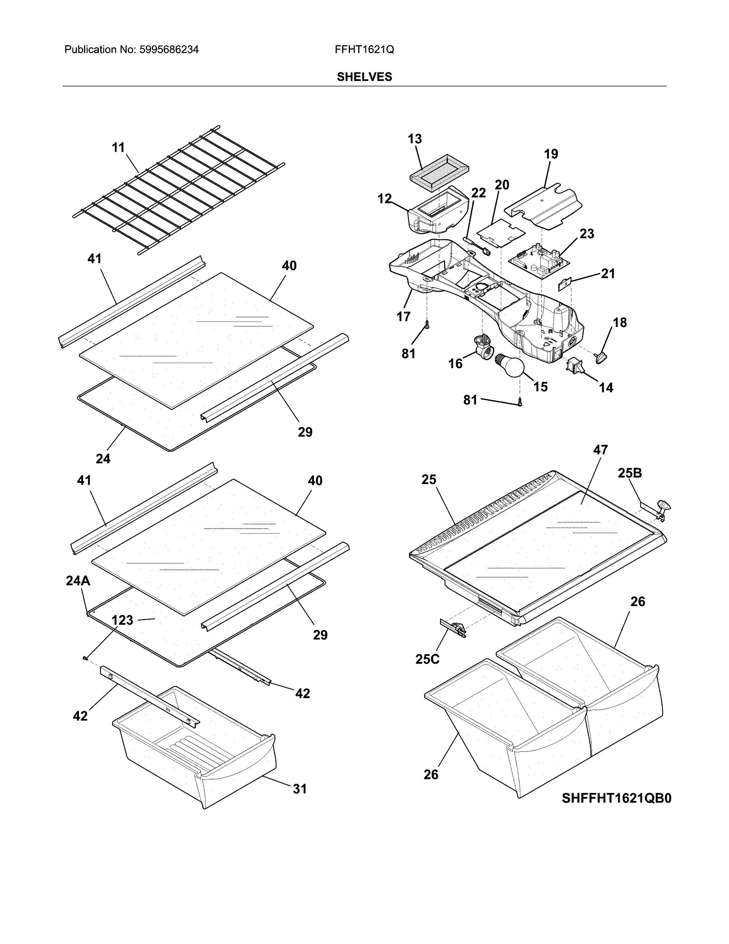 Frigidaire FFHT1621QB6 shelves diagram