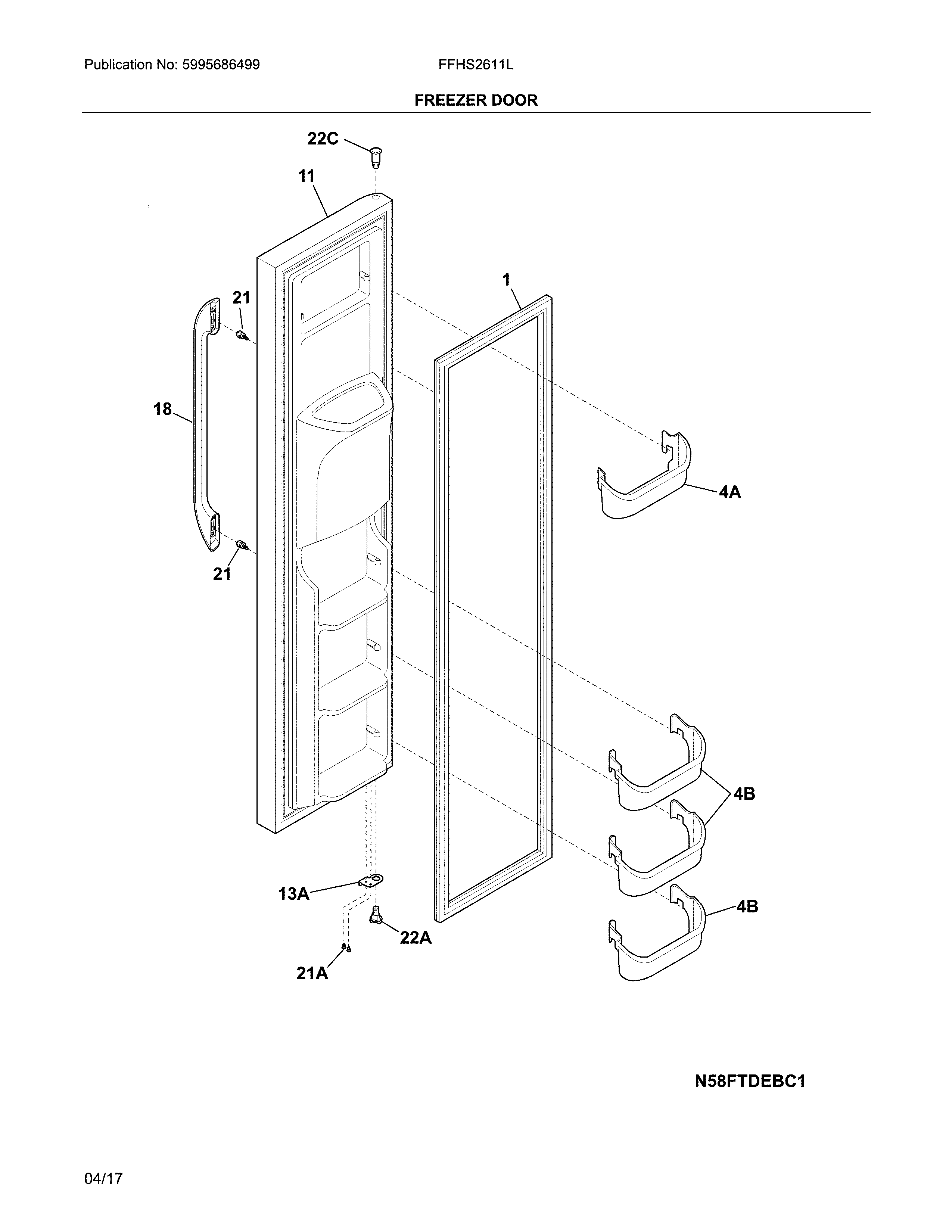 Frigidaire FFHS2611LWKA freezer door diagram