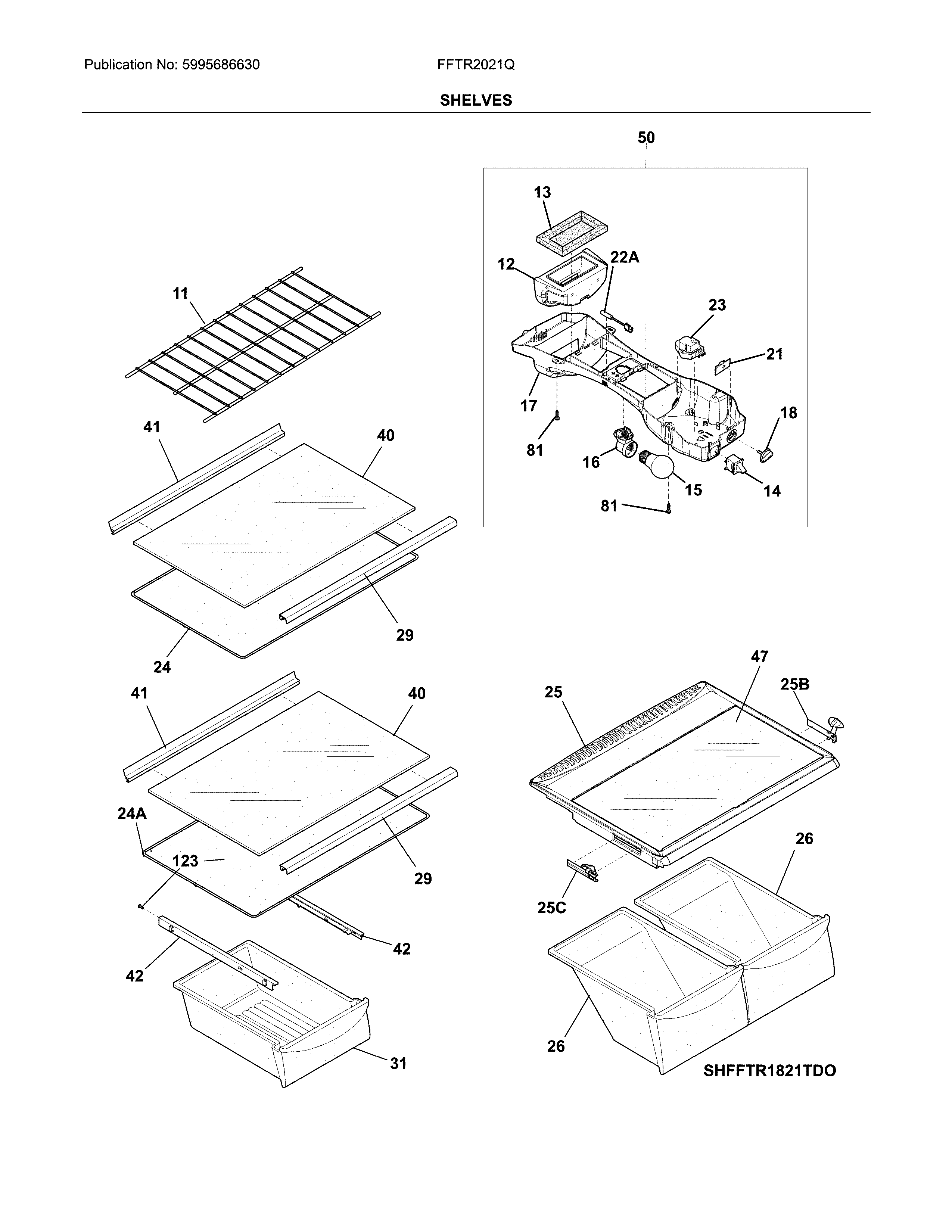 Frigidaire FFTR2021QW9A shelves diagram
