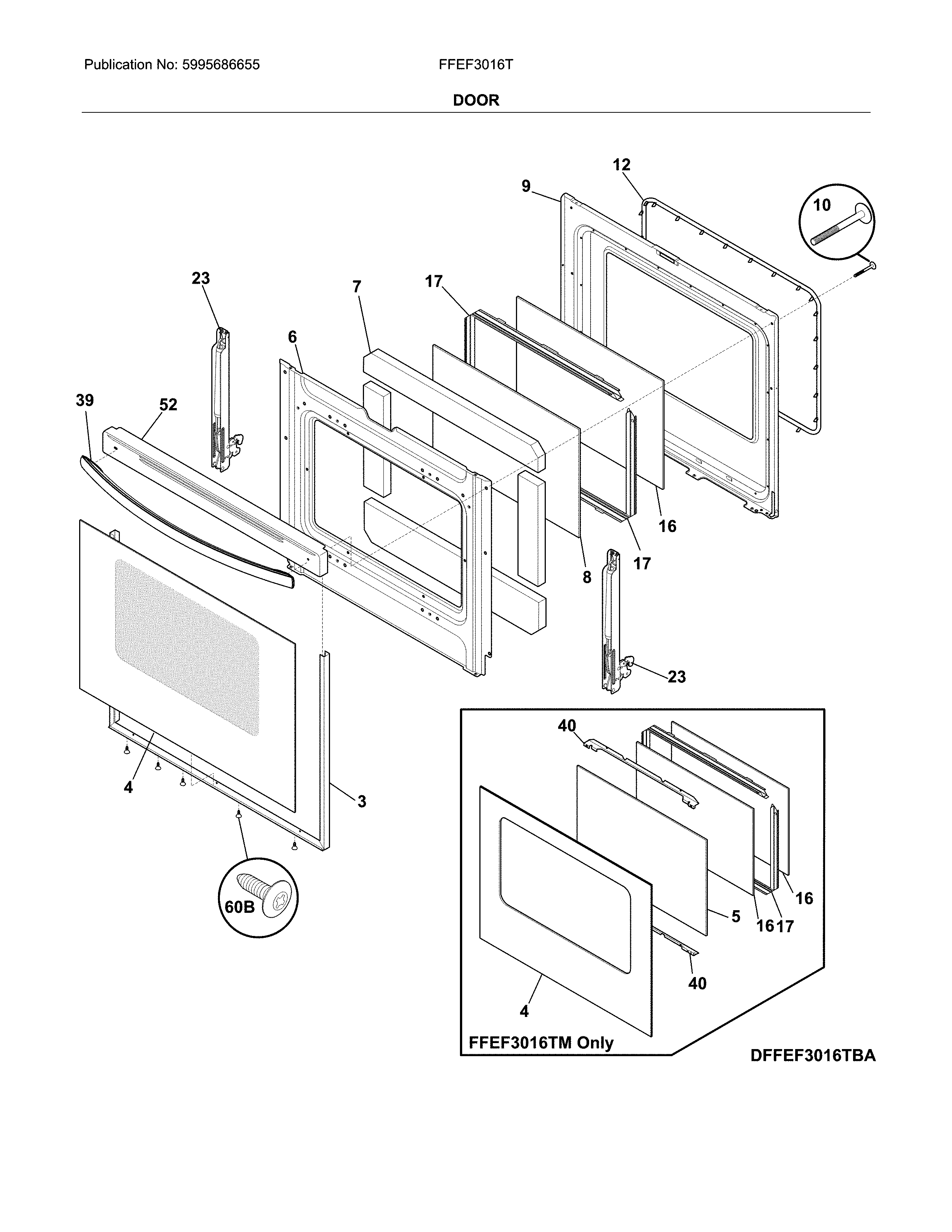 Frigidaire FFEF3016TMA door diagram