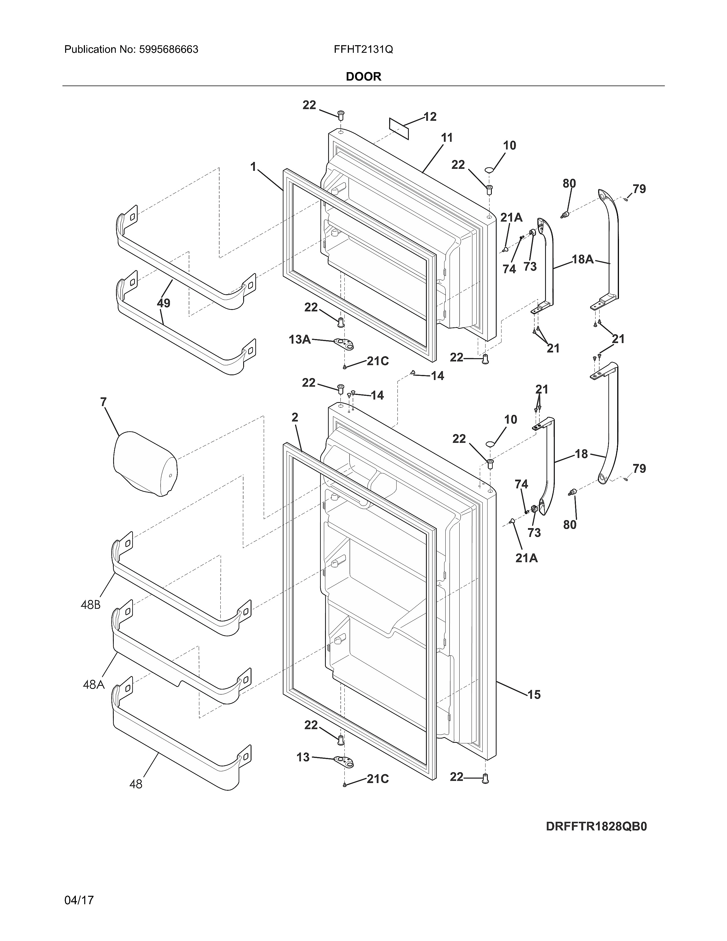 Frigidaire FFHT2131QE2 door diagram