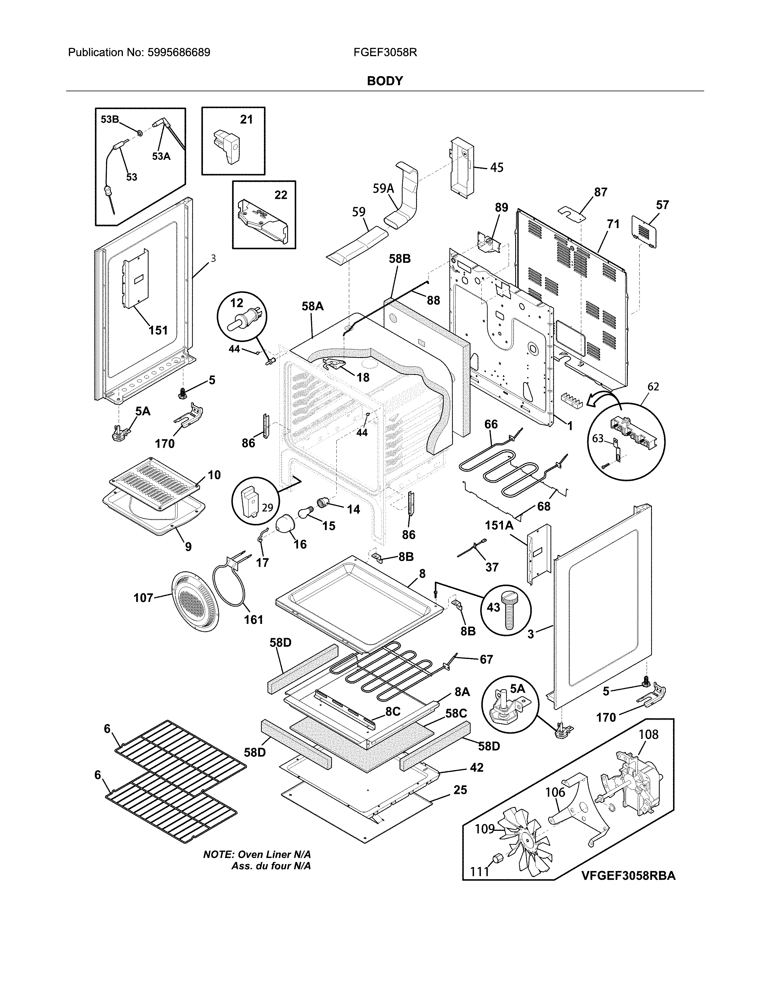 Frigidaire FGEF3058RWB body diagram
