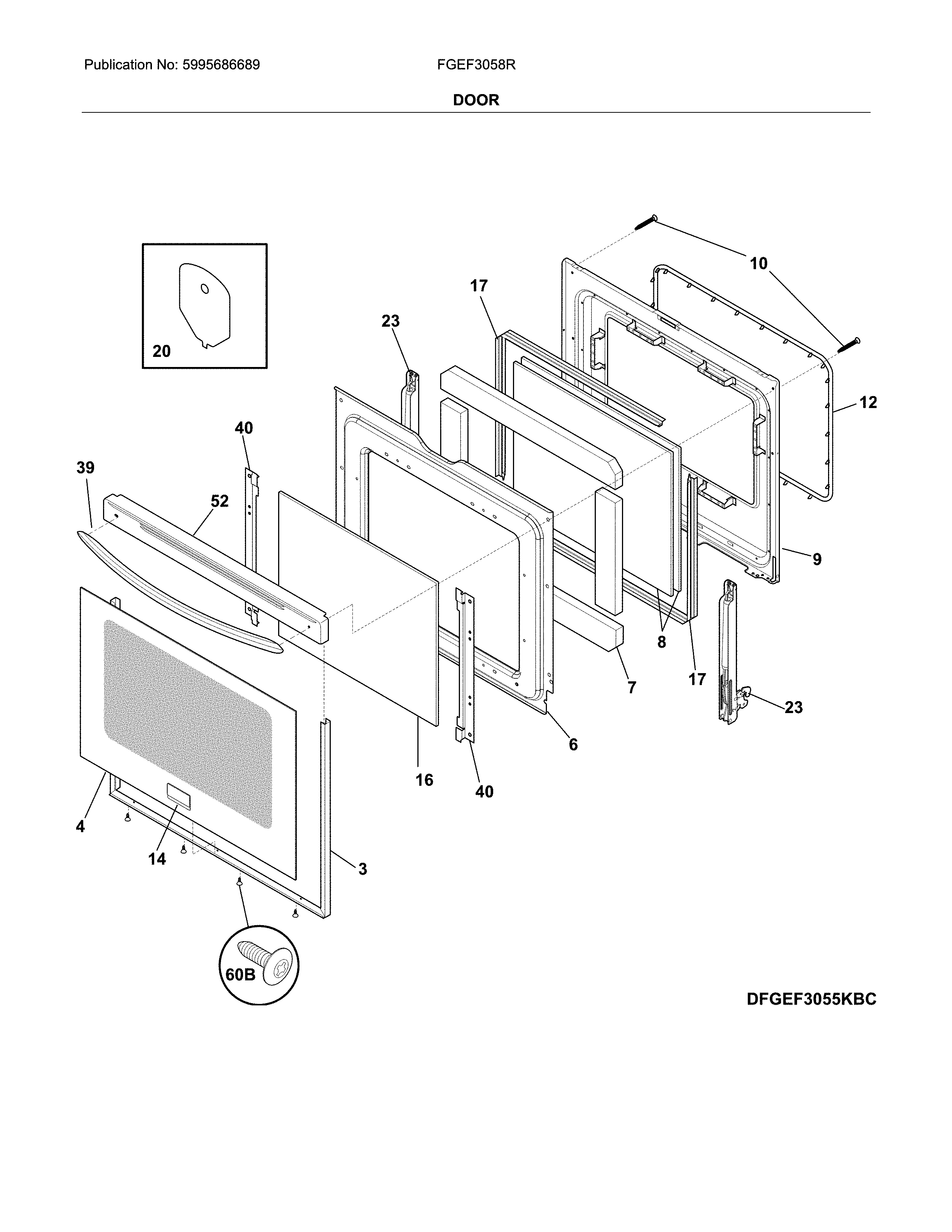 Frigidaire FGEF3058RWB door diagram