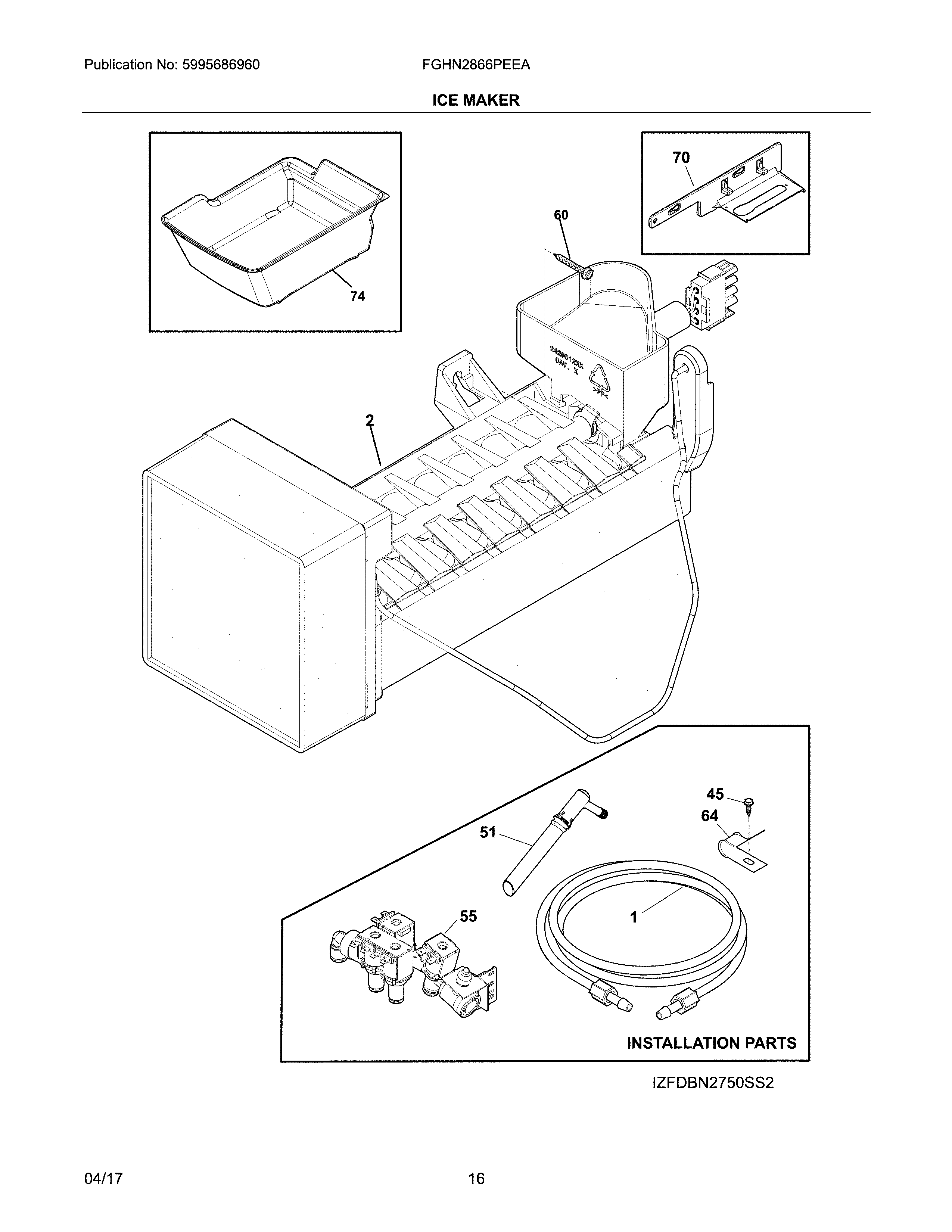 Frigidaire FGHN2866PEEA ice maker diagram