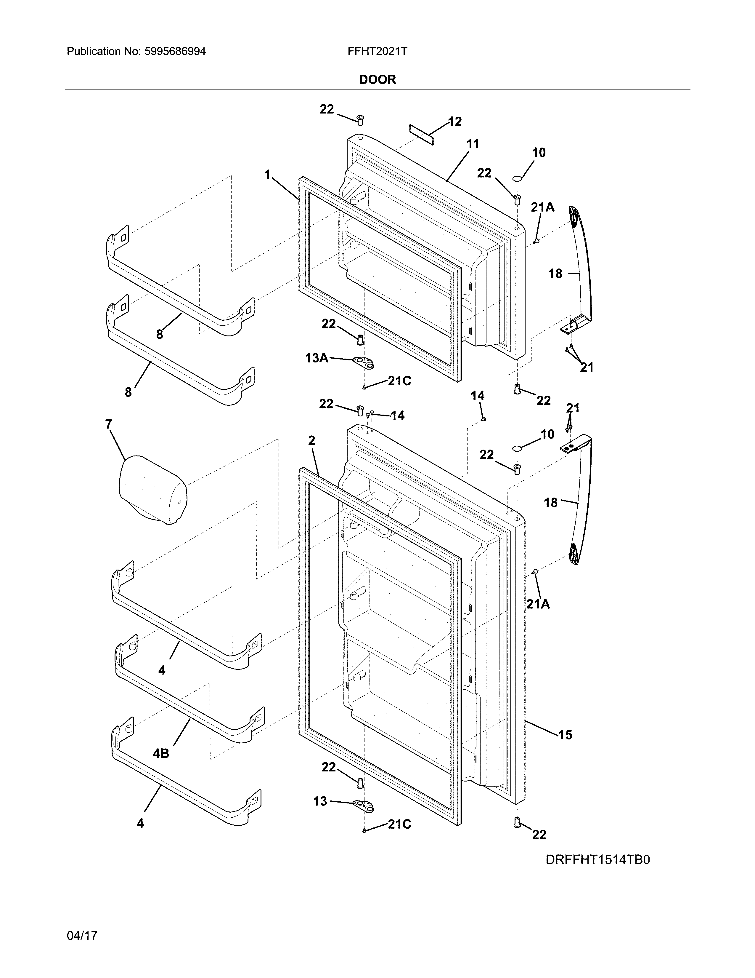 Frigidaire FFHT2021TB0 door diagram