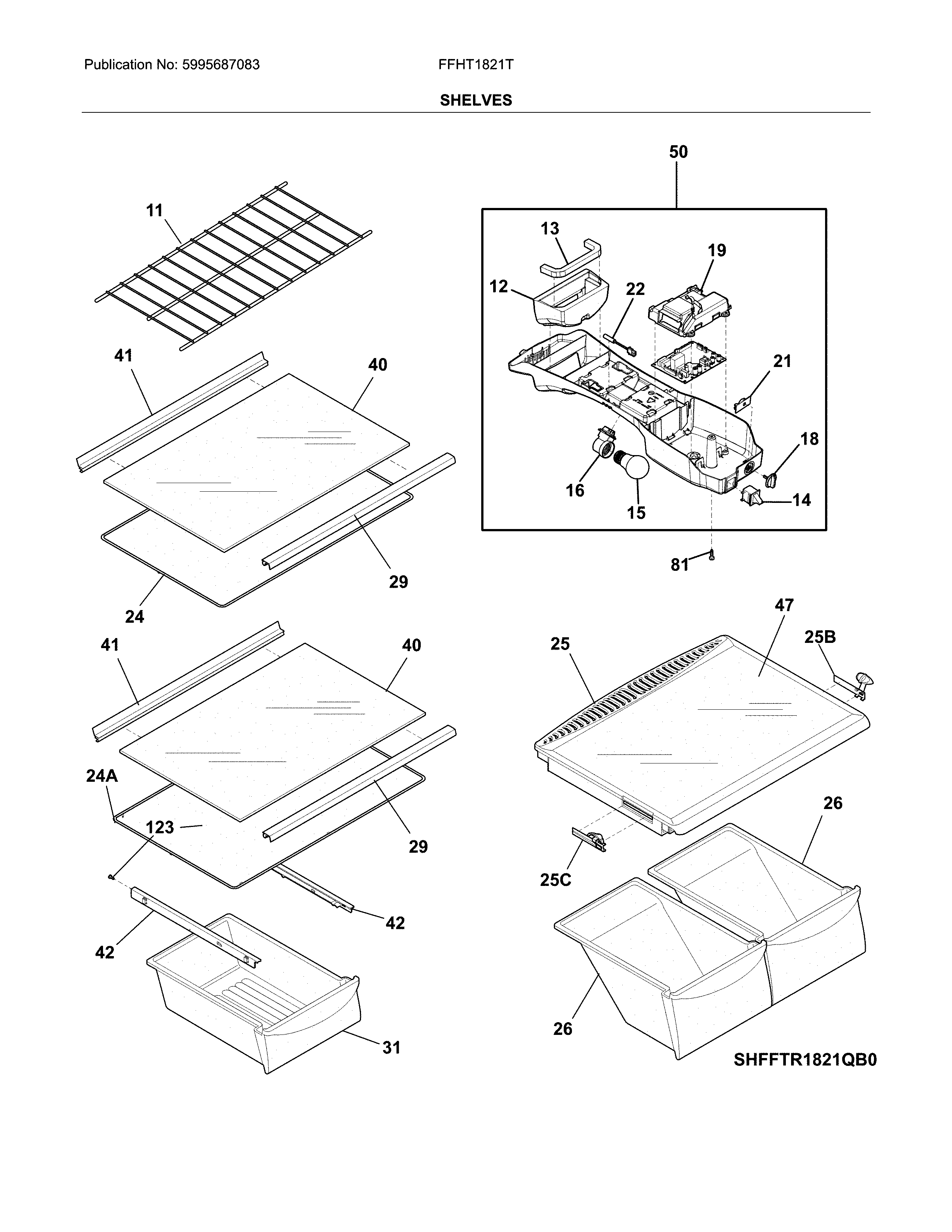 Frigidaire FFHT1821TS0 shelves diagram