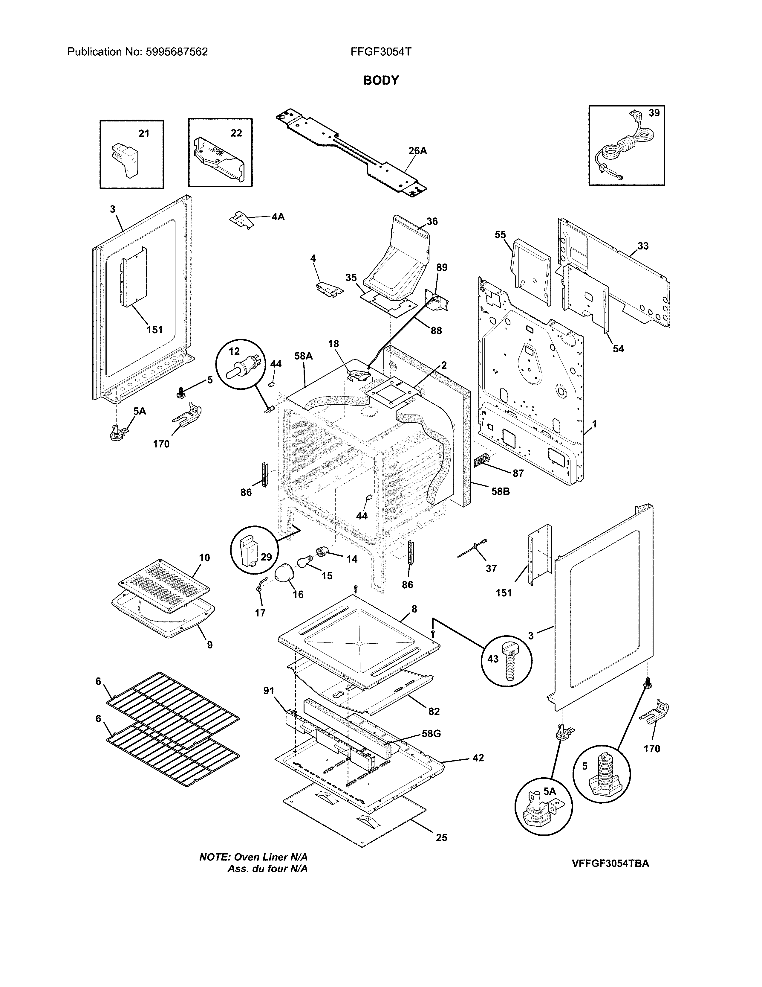 Frigidaire FFGF3054TBA body diagram