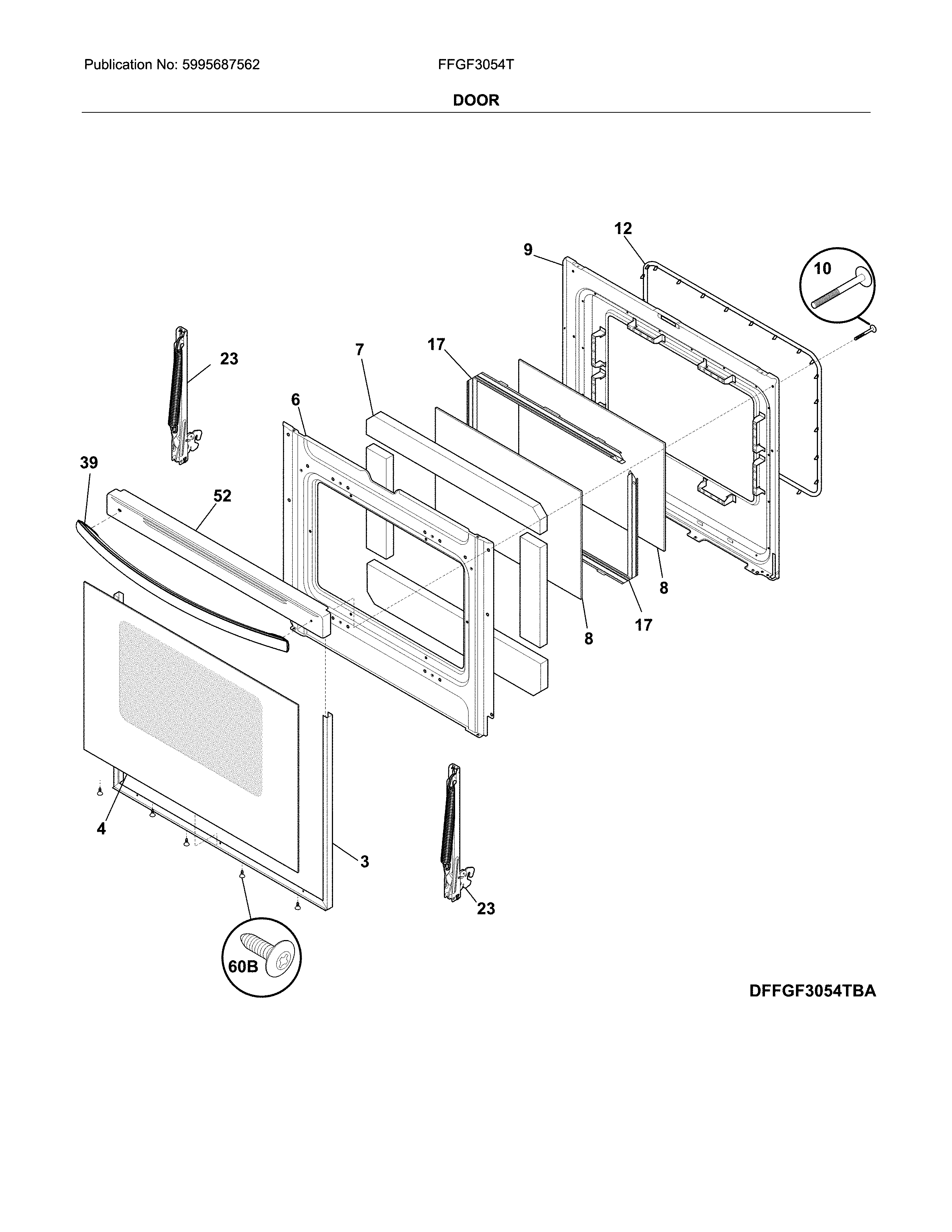 Frigidaire FFGF3054TBA door diagram