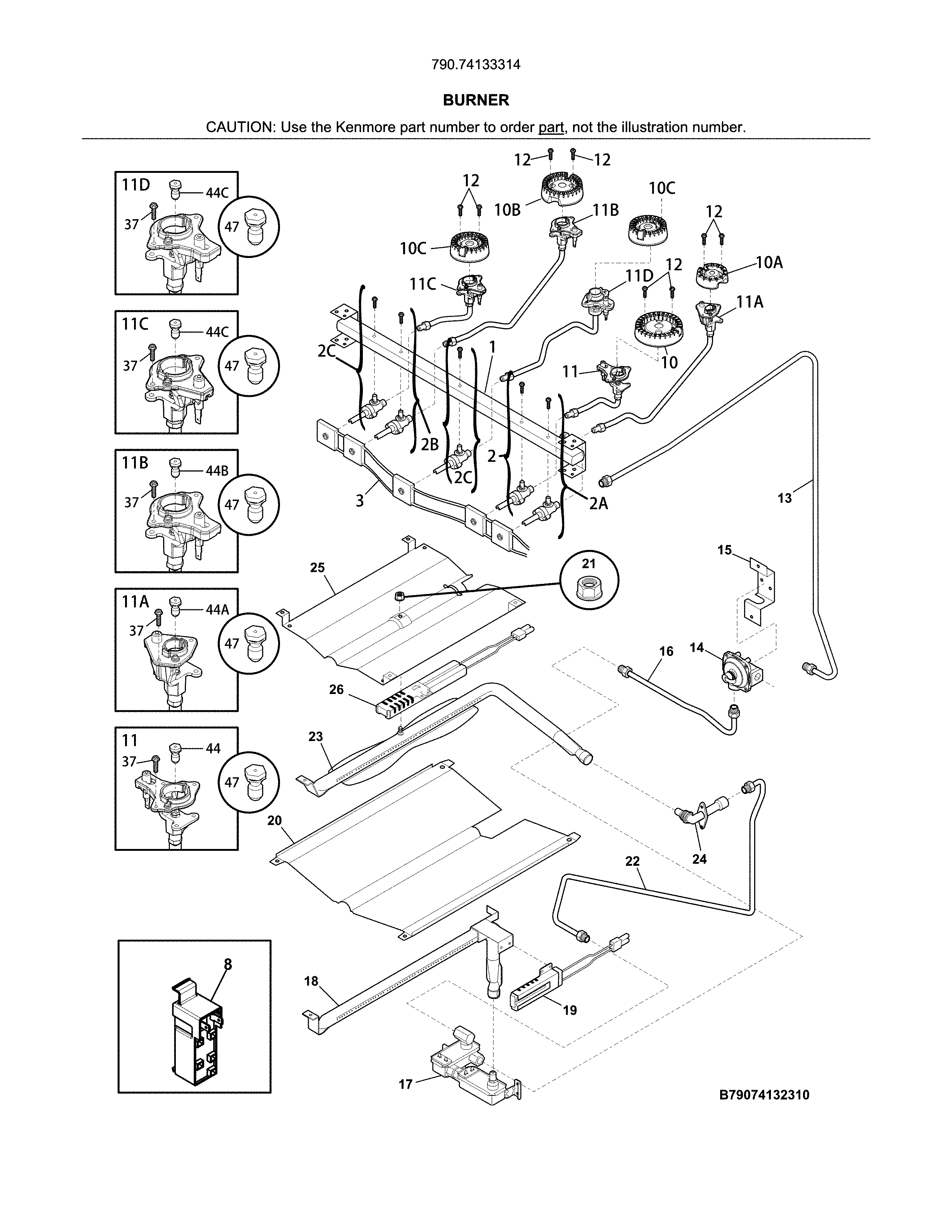 Kenmore 79074133314 burner diagram