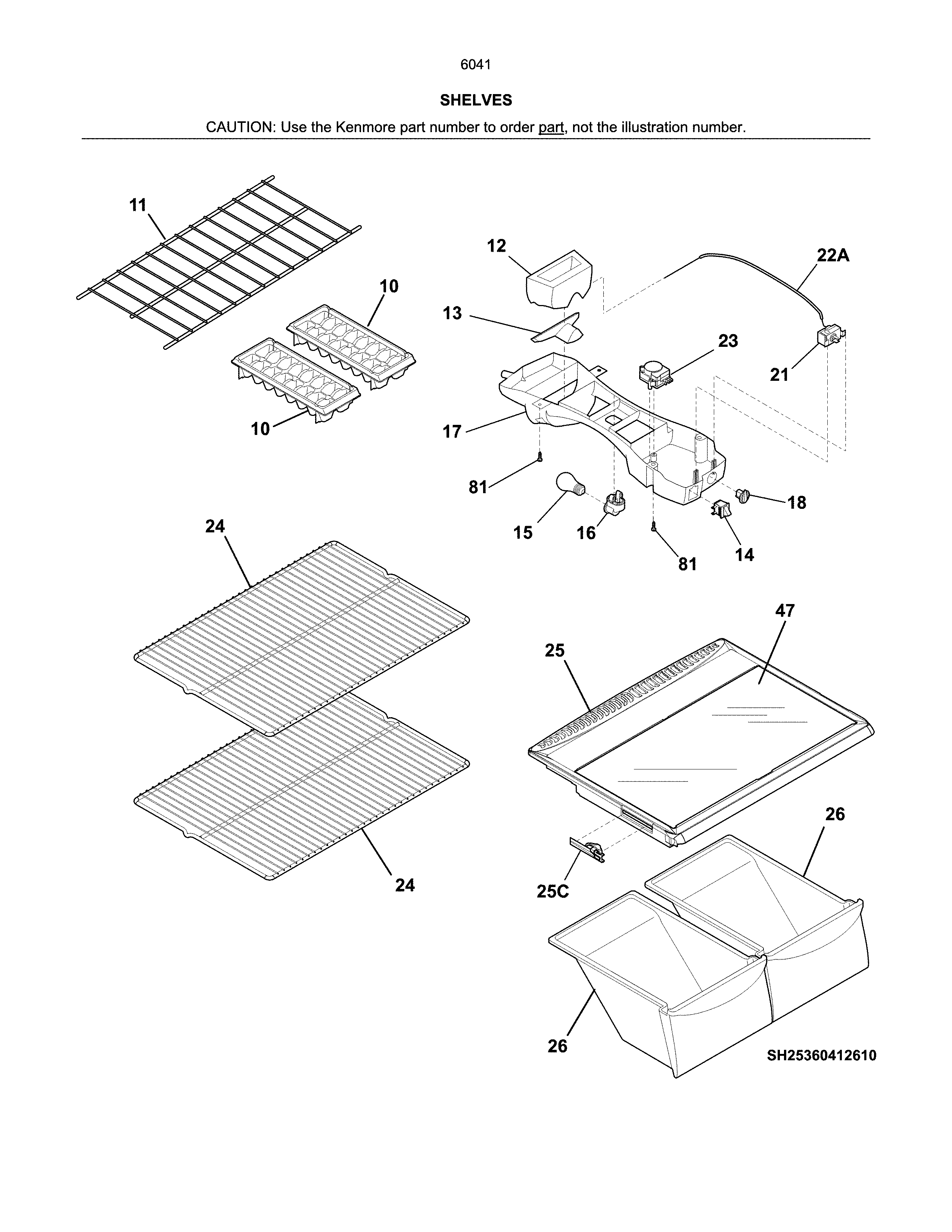 Kenmore 25360412614 shelves diagram