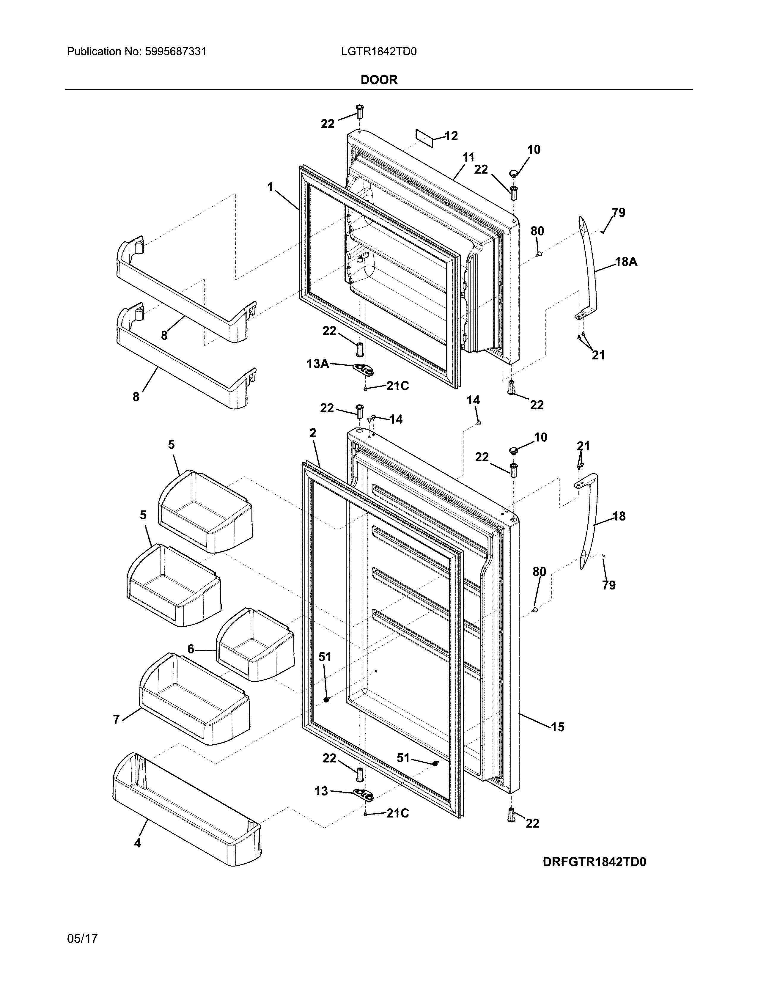 Frigidaire LGTR1842TD0 doors diagram