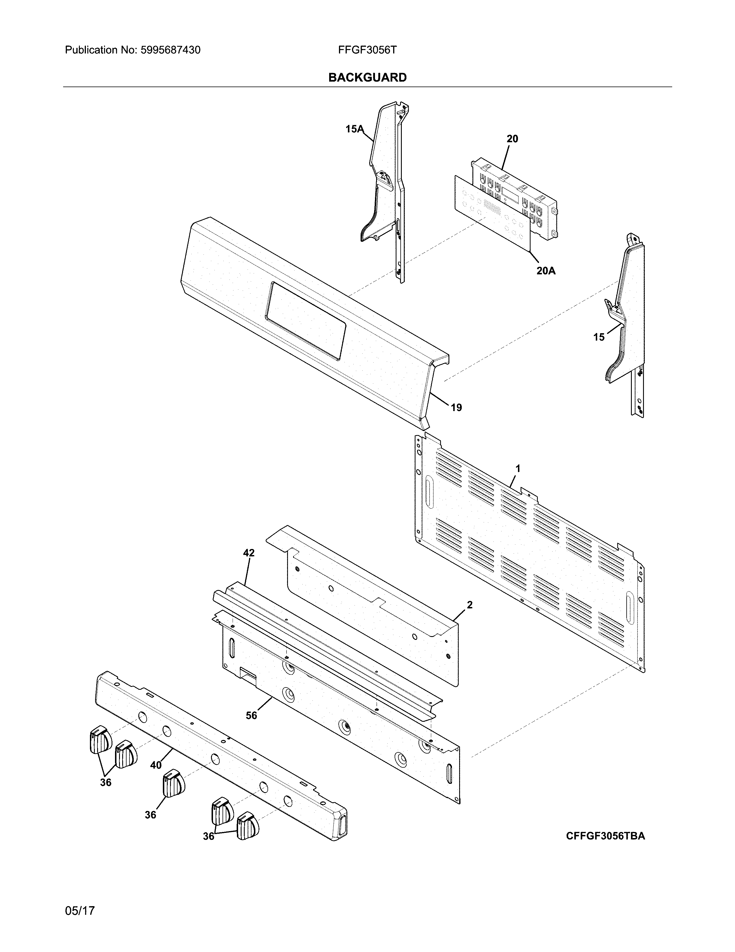 Frigidaire FFGF3056TBA backguard diagram