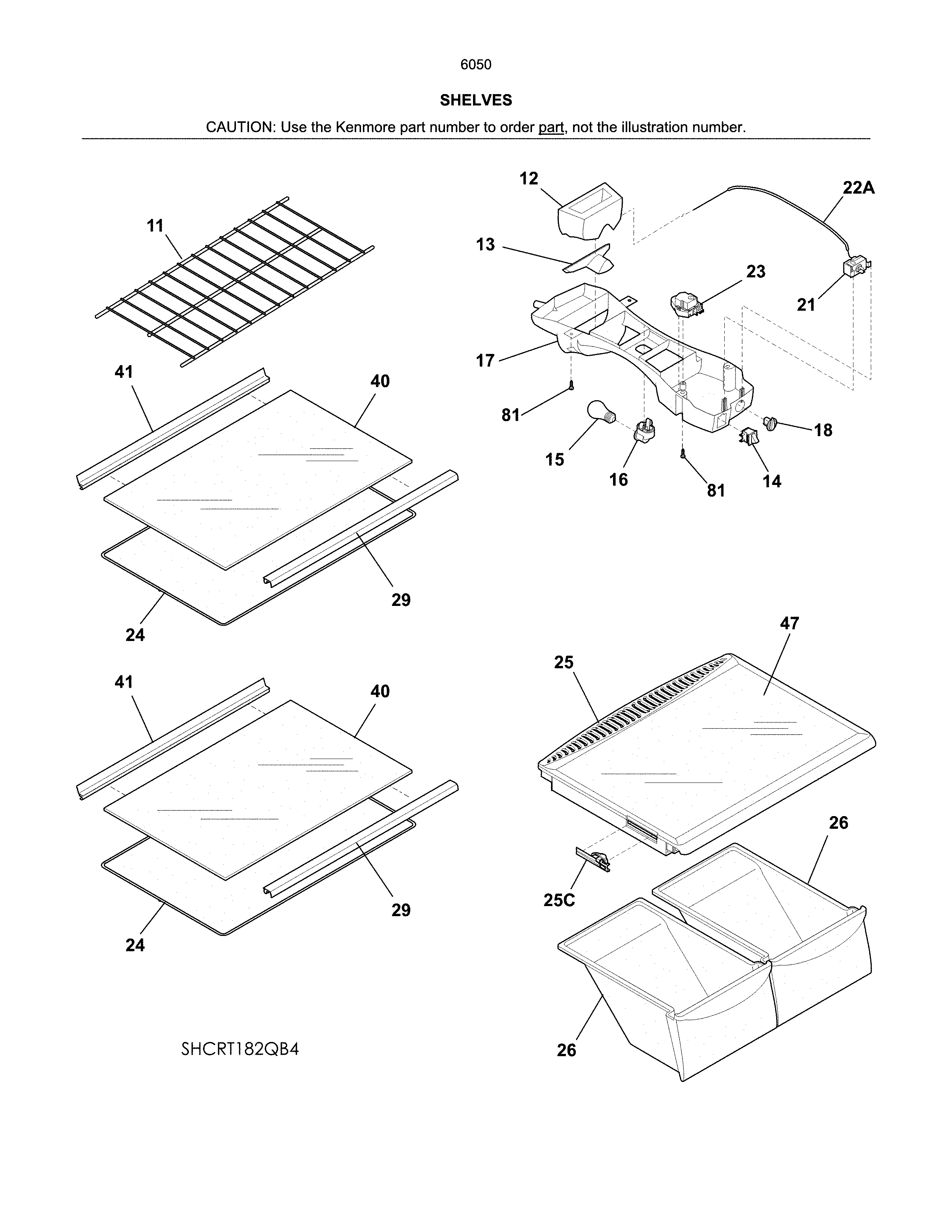 Kenmore 25360505614 shelves diagram
