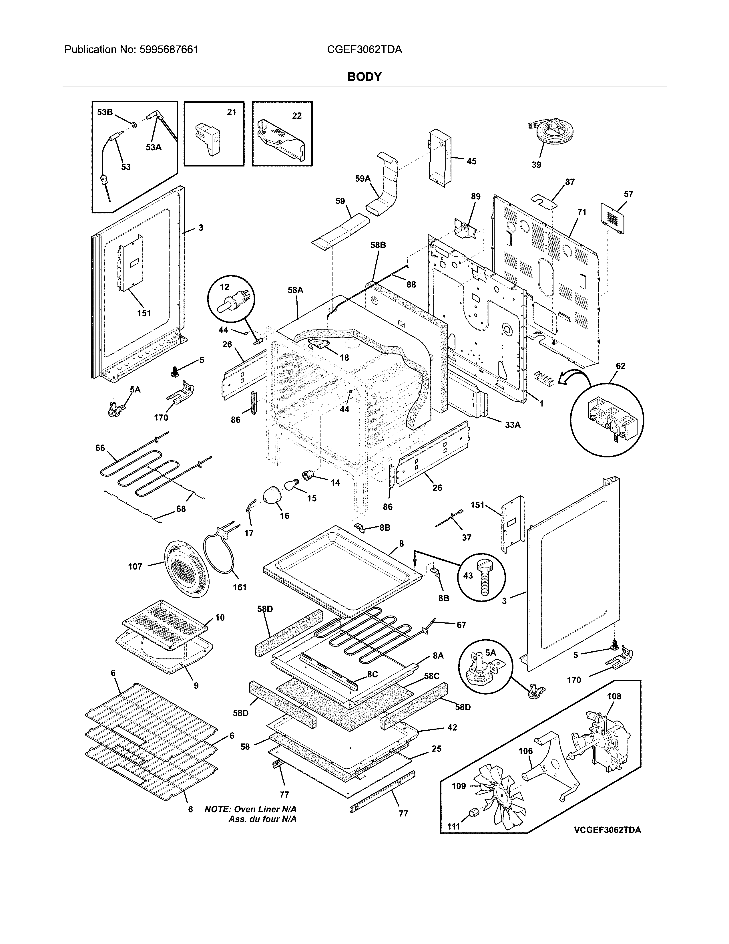 Frigidaire CGEF3062TDA body diagram