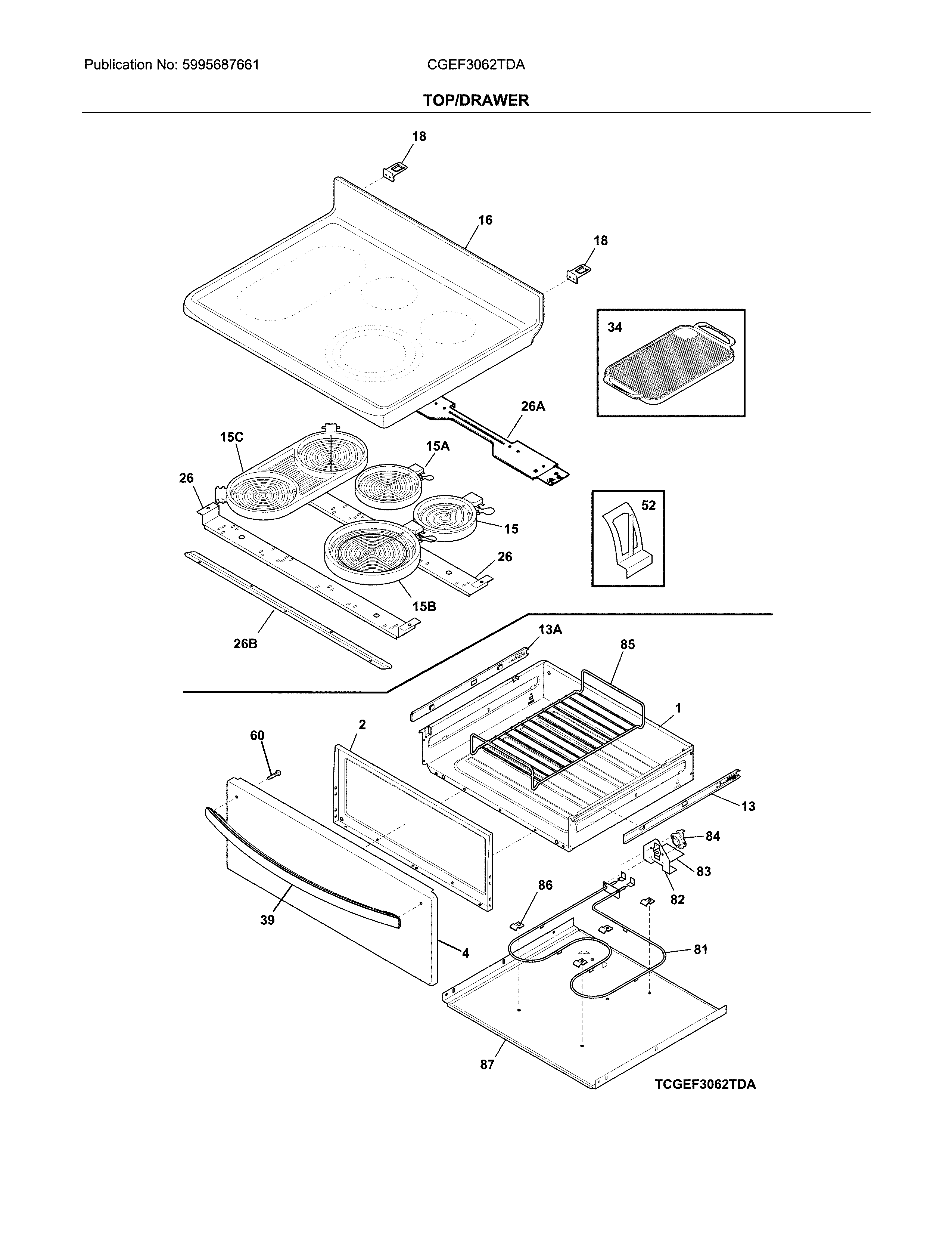 Frigidaire CGEF3062TDA top/drawer diagram