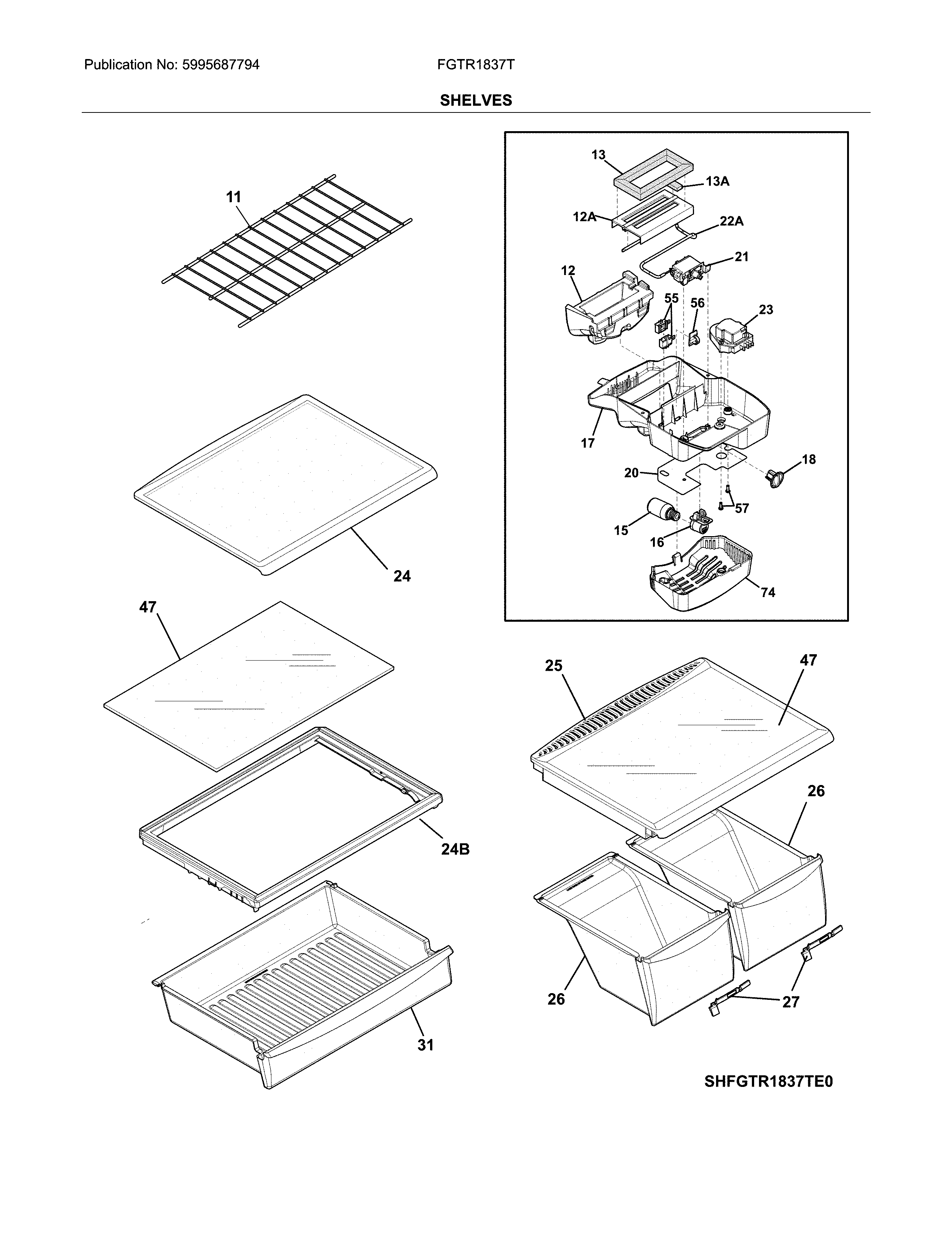 Frigidaire FGTR1837TF0 shelves diagram