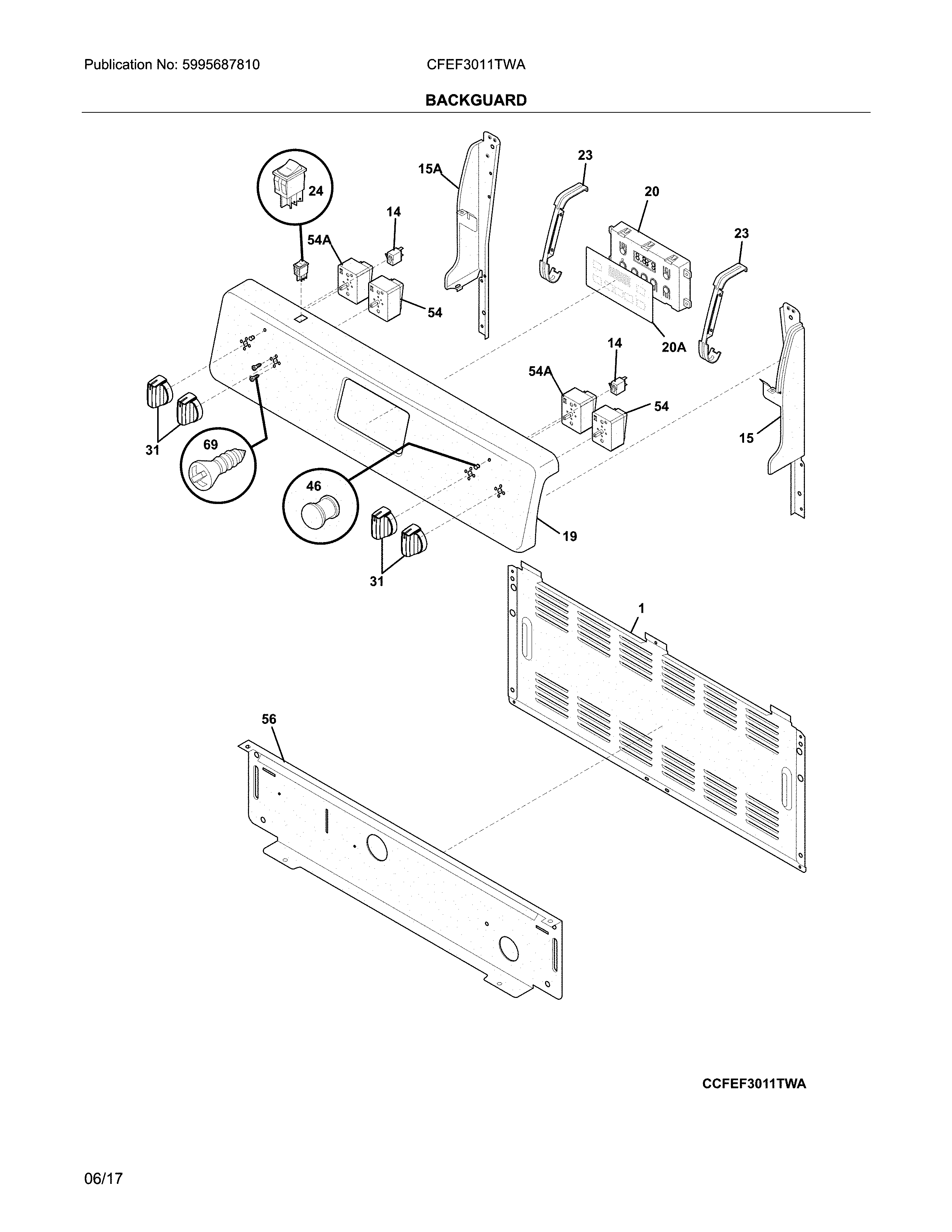Frigidaire CFEF3011TWA backguard diagram