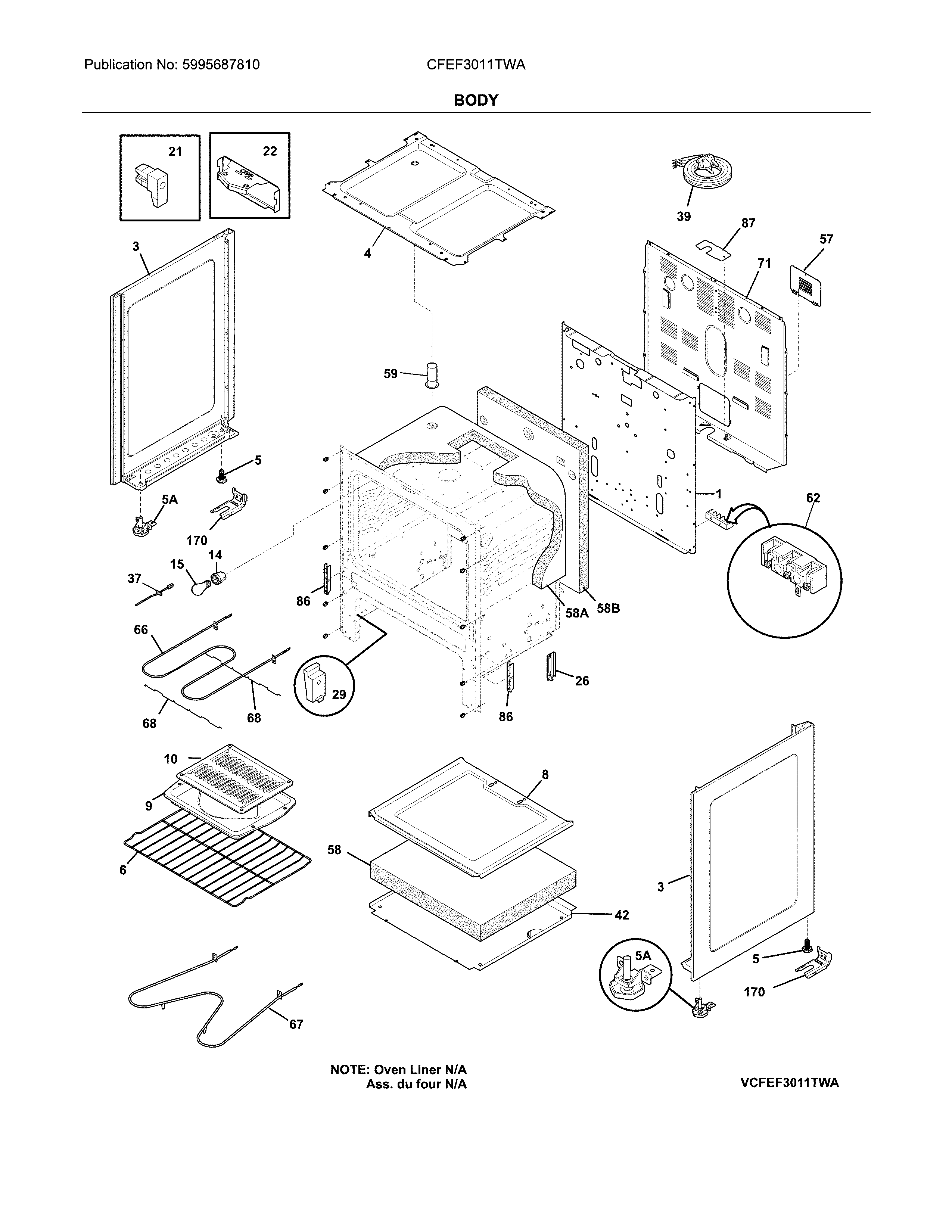 Frigidaire CFEF3011TWA body diagram