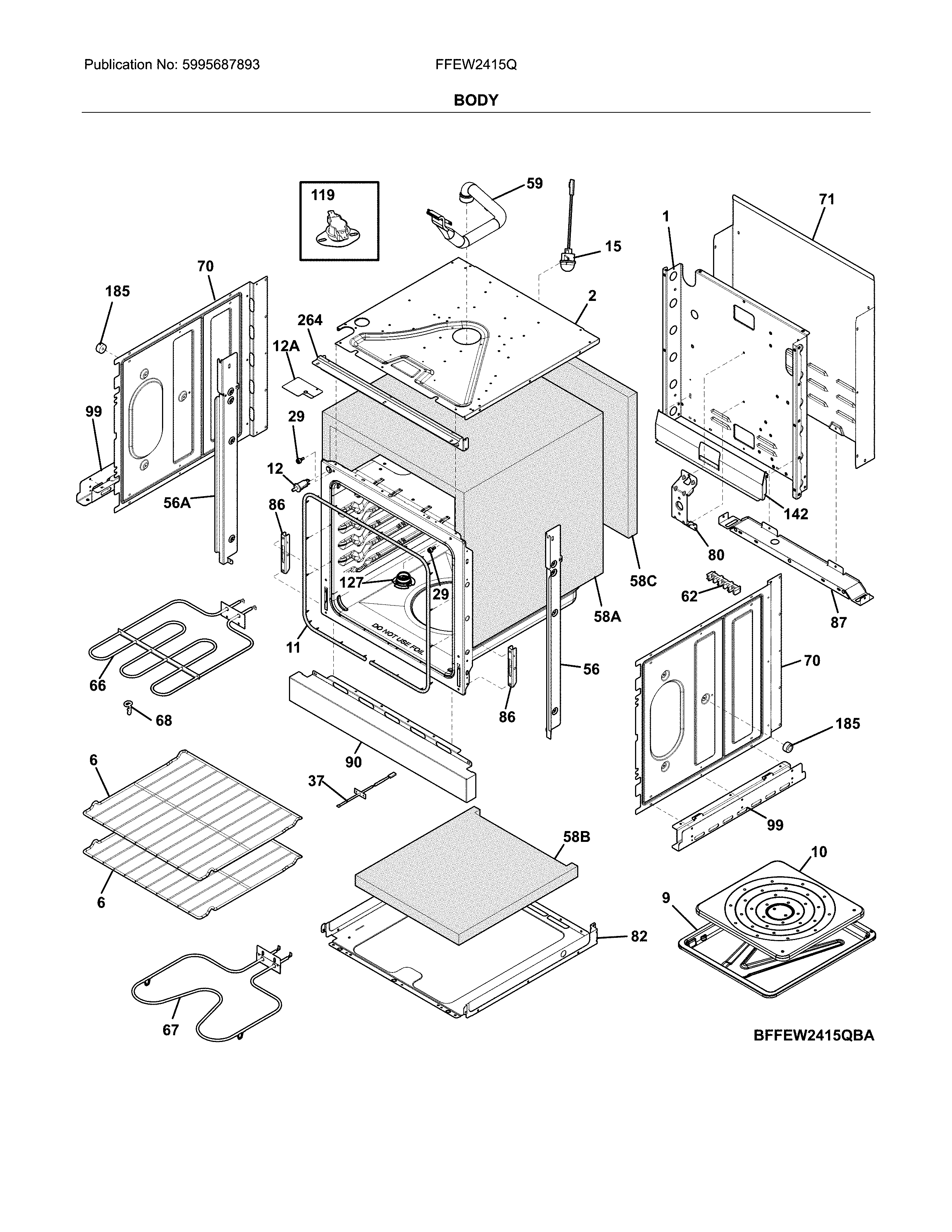 Frigidaire FFEW2415QBB body diagram