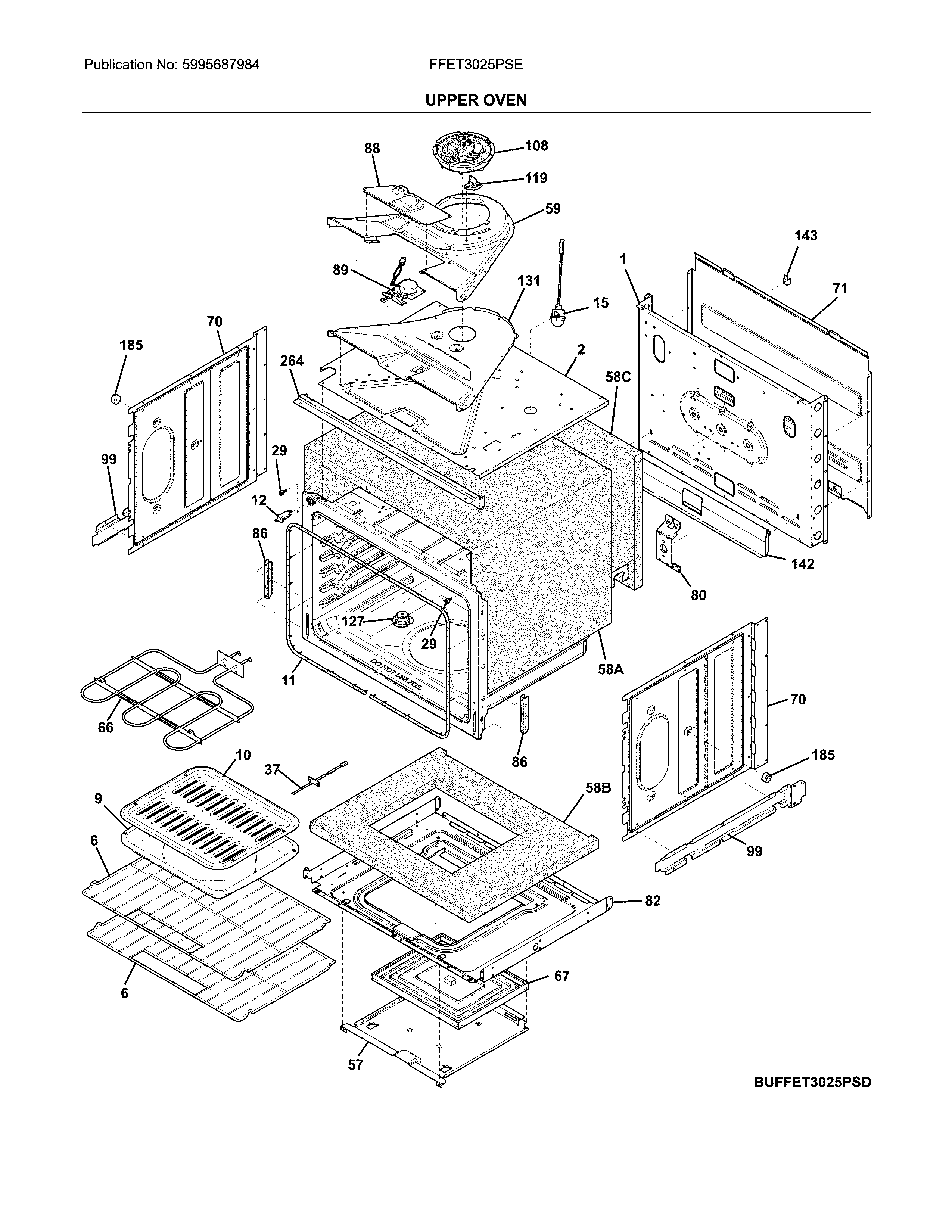 Frigidaire FFET3025PSE upper oven diagram